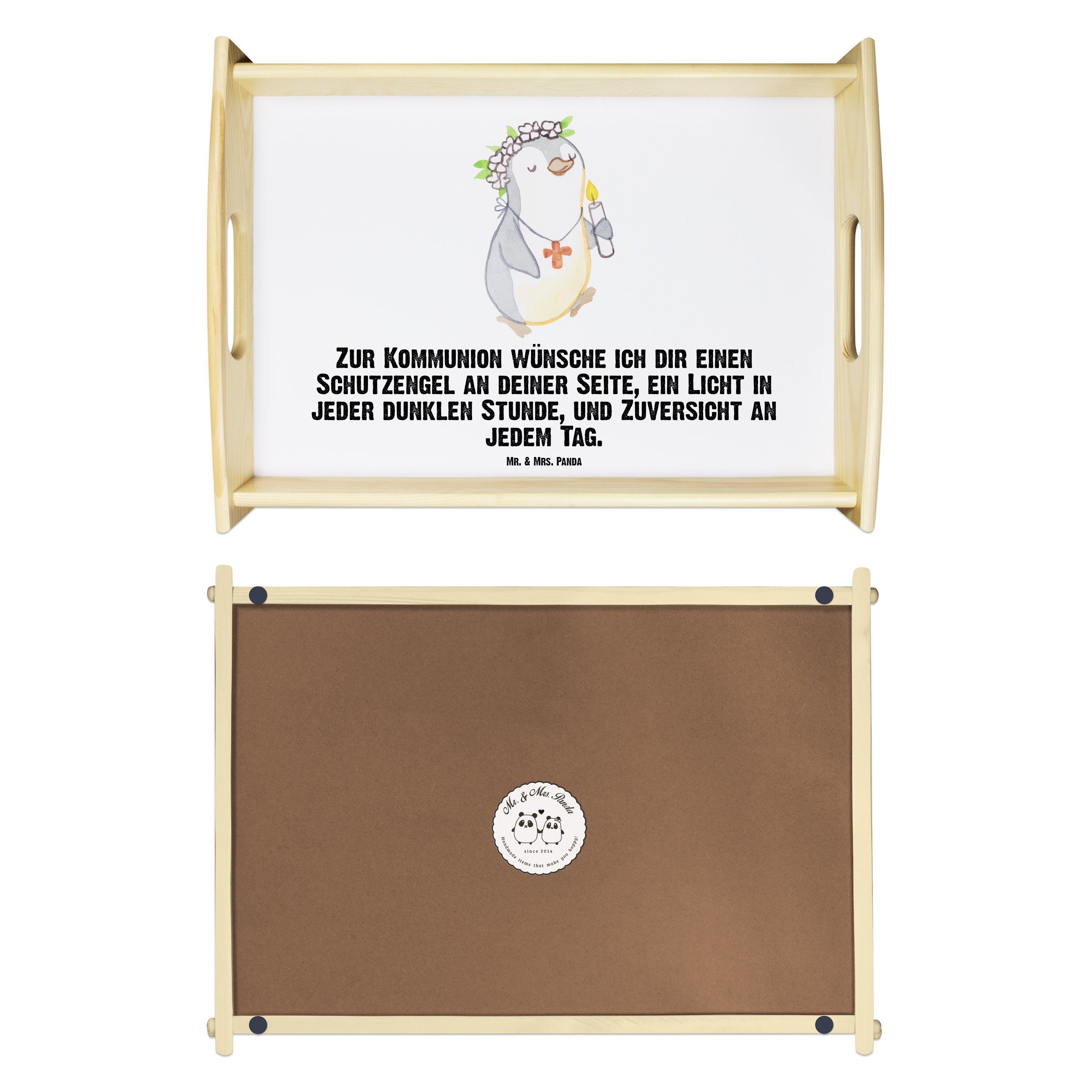 Mädchen Tablett Konfirmation Kommunion Geschenk, Weiß Echtholz Mrs. Pinguin Mr. J, - Geschenk, lasiert, Panda (1-tlg) & -