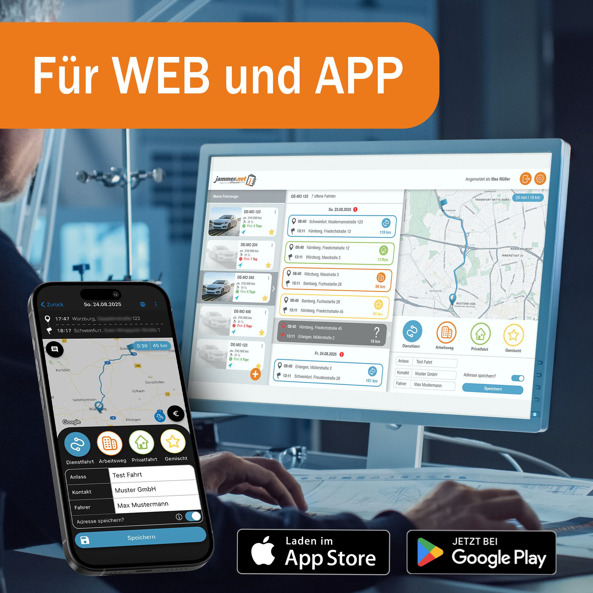 GPSauge jammer.net GPS-System (Finanzamtkonformes digitales Fahrtenbuch mit OBD2-Stecker & App)