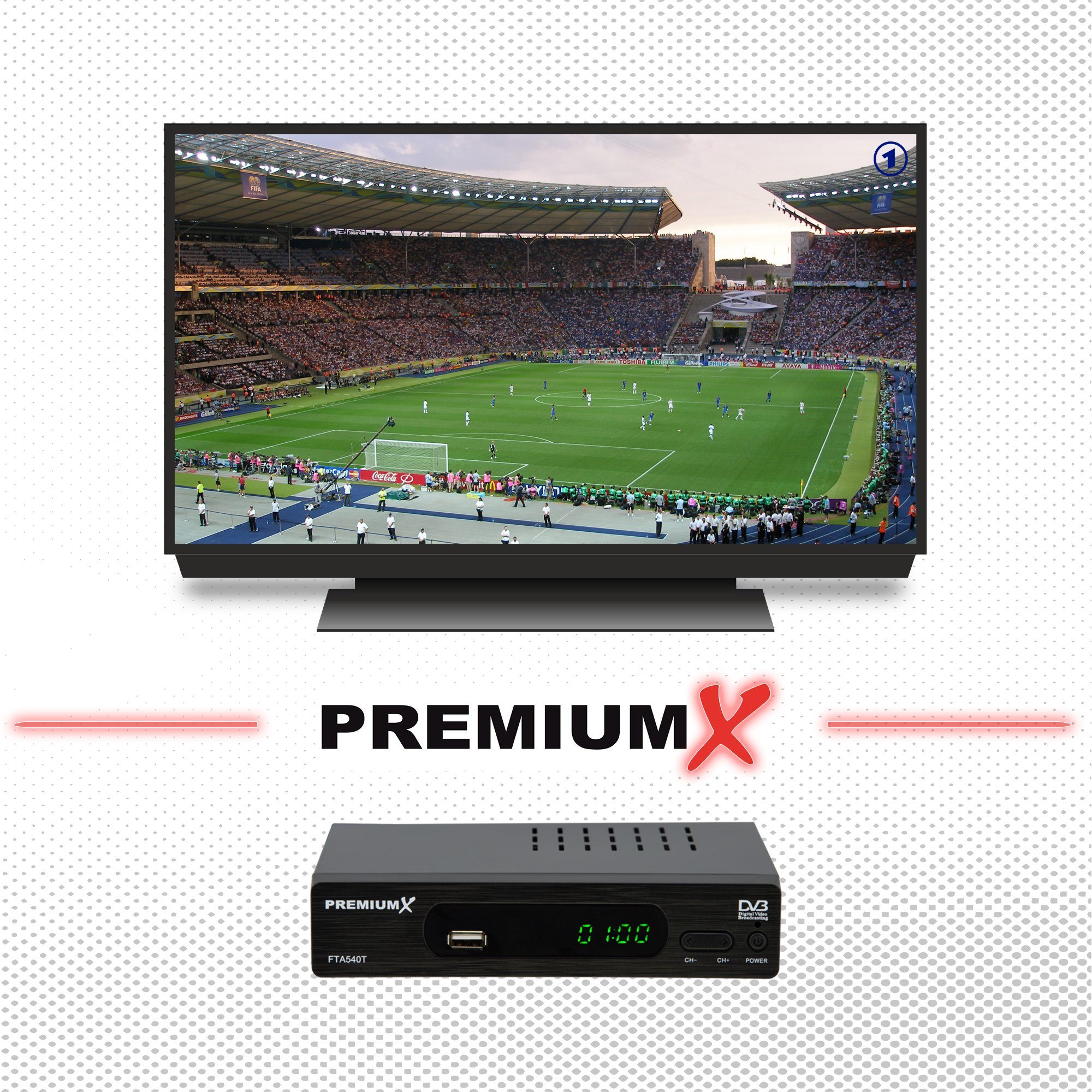 PremiumX FTA 540T Full HD Digital DVB-T2 Receiver USB SCART HDMI Antennenkabel DVB-T2 Receiver