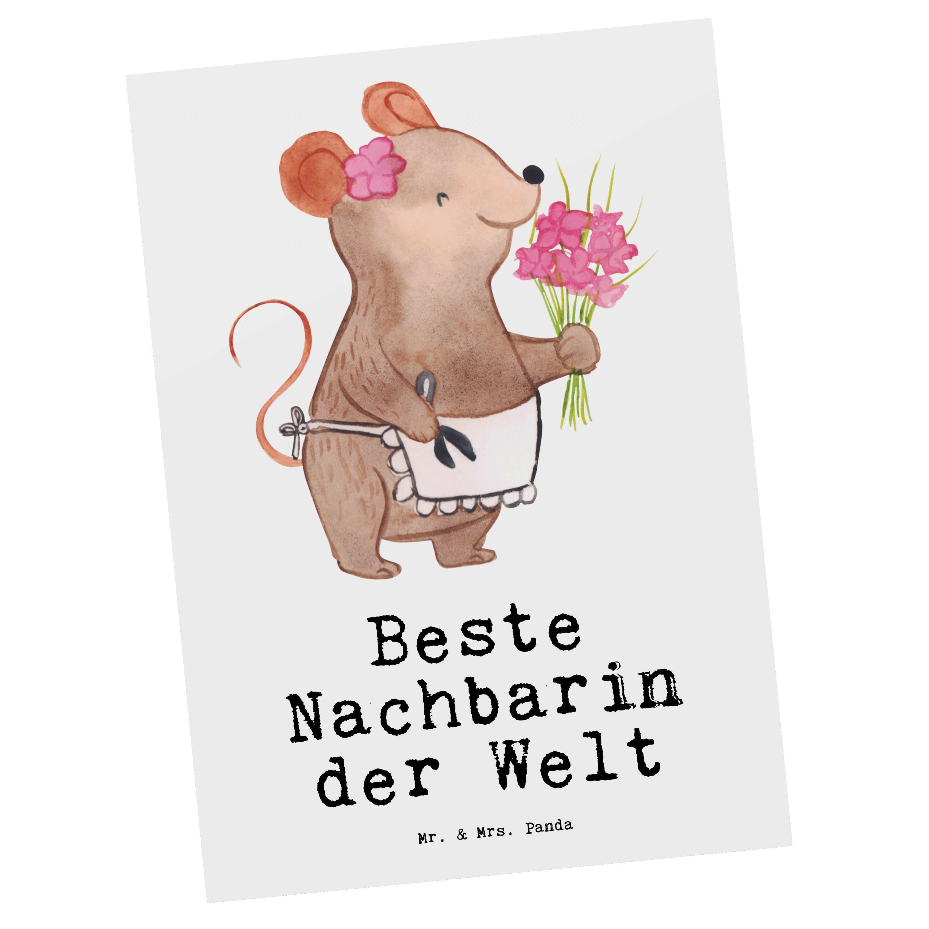 Mr. & Mrs. Panda Postkarte Maus Beste Nachbarin der Welt - Weiß - Geschenk, Grußkarte, Geschenkt