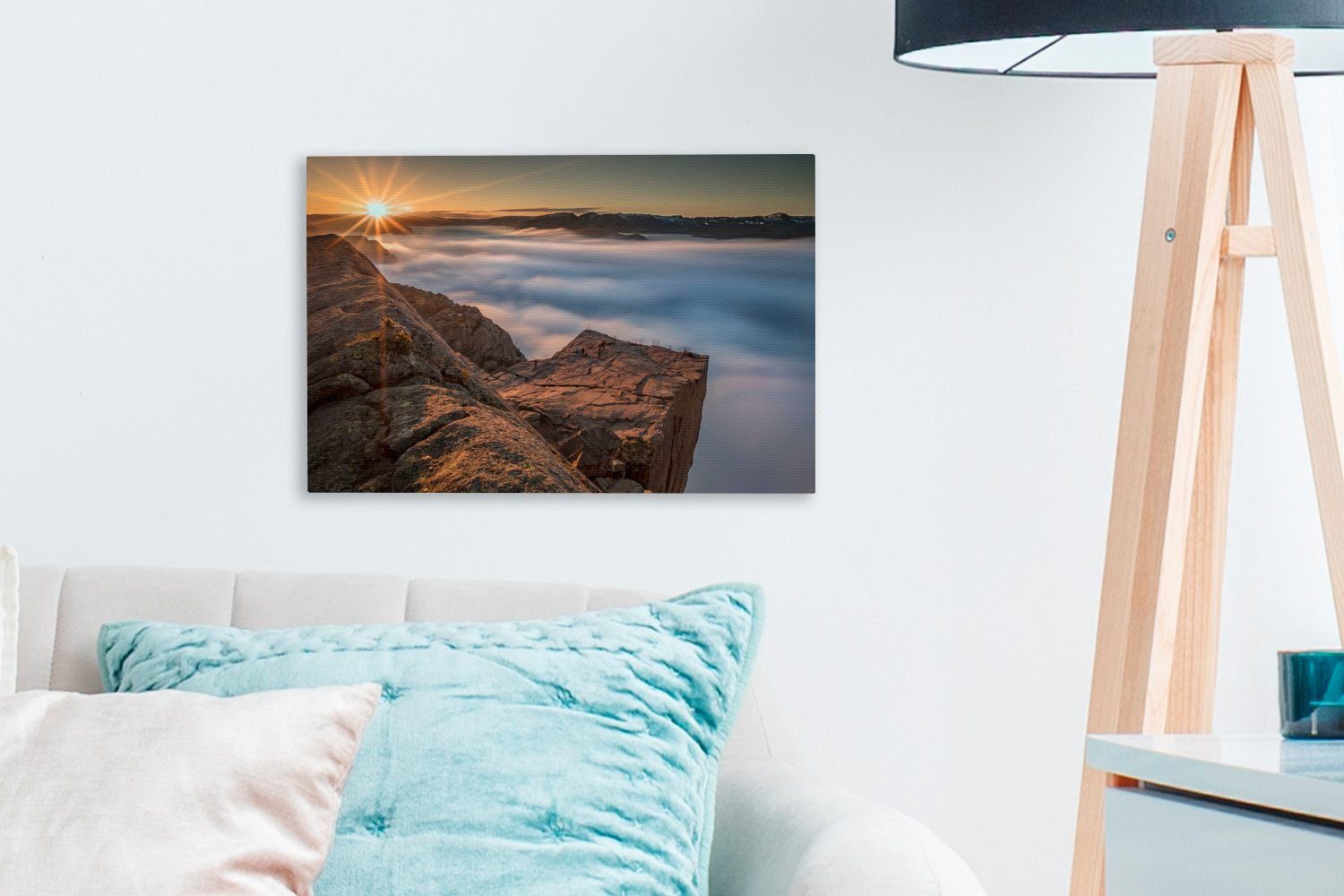 Leinwandbild St), 30x20 Wandbild Aufhängefertig, Norwegen, (1 Preikestolen, Leinwandbilder, cm Nebliger Wanddeko, OneMillionCanvasses®