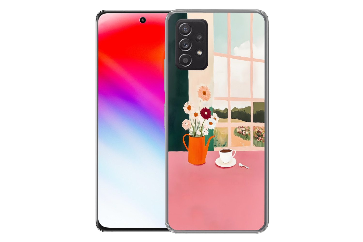 MuchoWow Handyhülle für Samsung Galaxy A53 5G Blumen - Kaffee - Fenster, Phone Case, Silikon, Schutzhülle Dünn