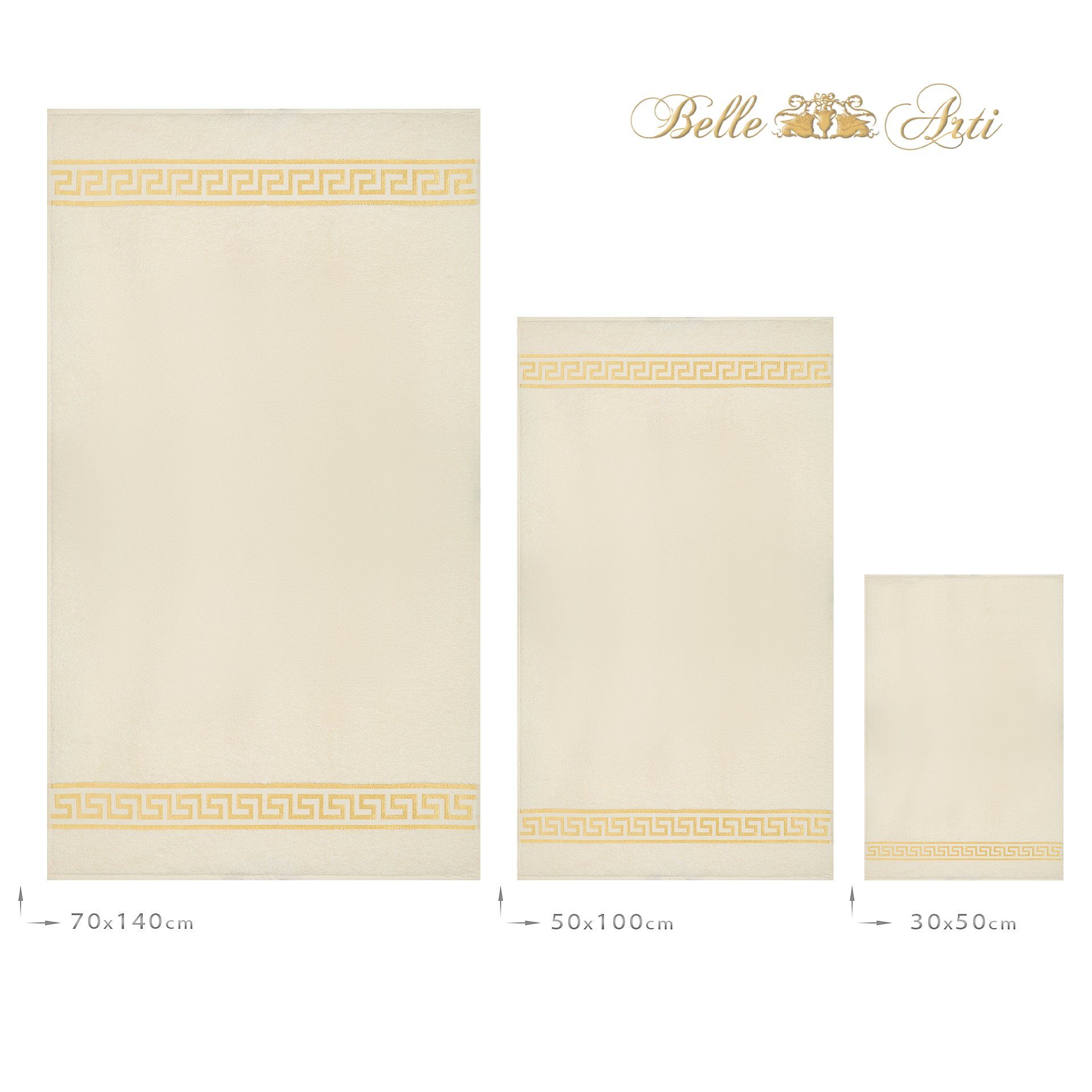 Belle Arti Duschtücher Belle Arti Premium Mäander Handtücher, Nachhaltig, saugfähig, flauschig, hautsympathisch, pflegeleicht beige