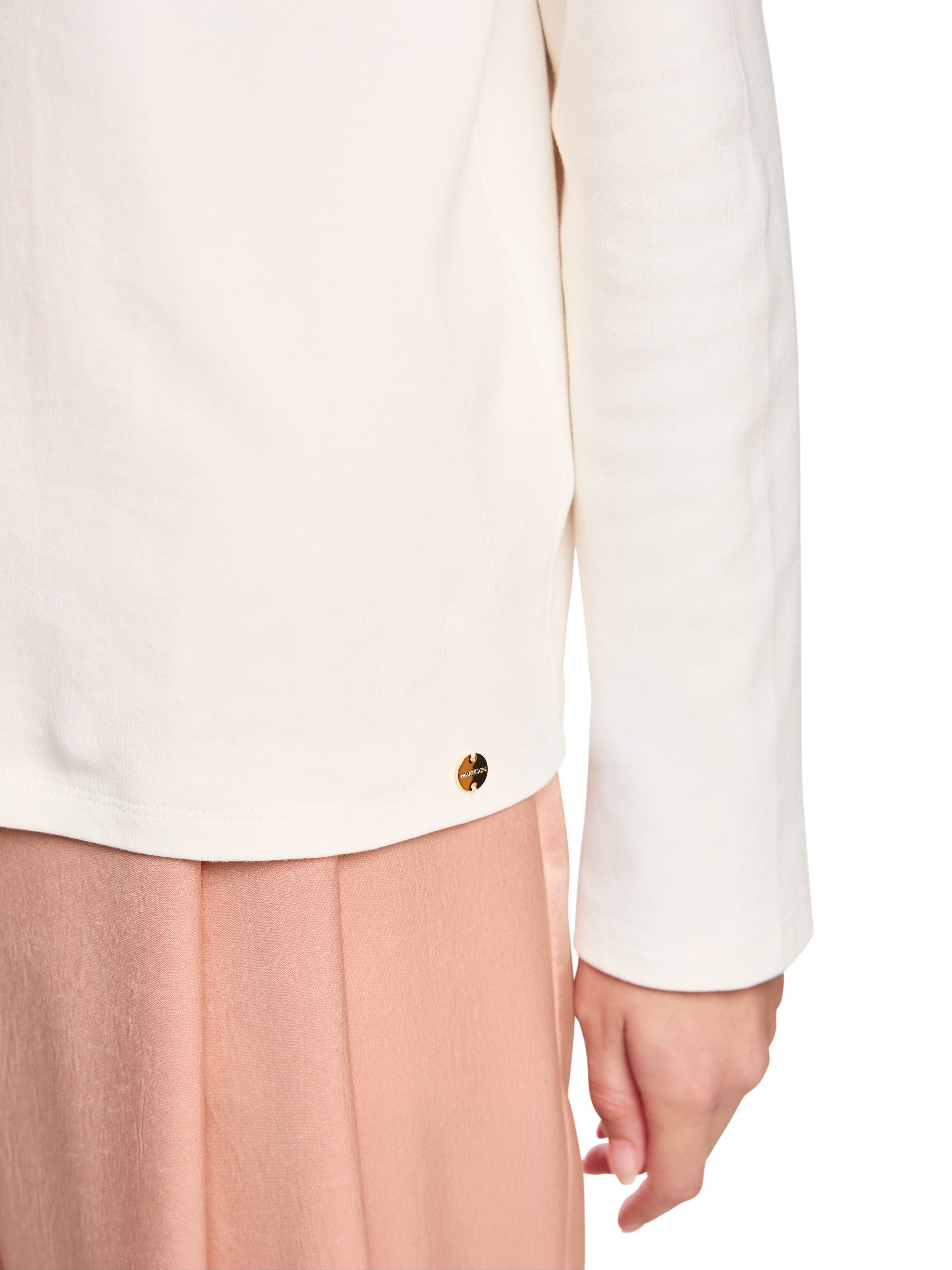 Marc Cain Langarm-Poloshirt Neutral Affinity Premium Damenmode edle Stickerei am Kragen