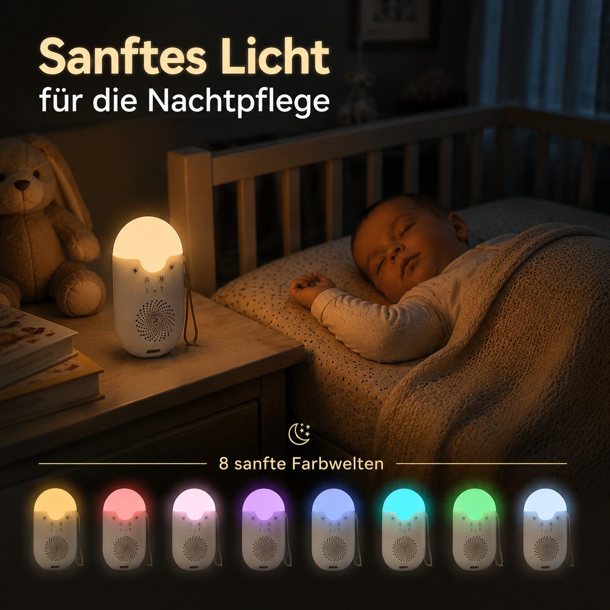 Fyrove Geräuschmaschine für Babys Einschlaf- und Durchschlafhilfe (Soundgerät, Baby-Nachtlicht für Kinderzimmer, Reisen und Abendroutine, 500 mAh, USB-C, Timer, – Bild 4 von 5