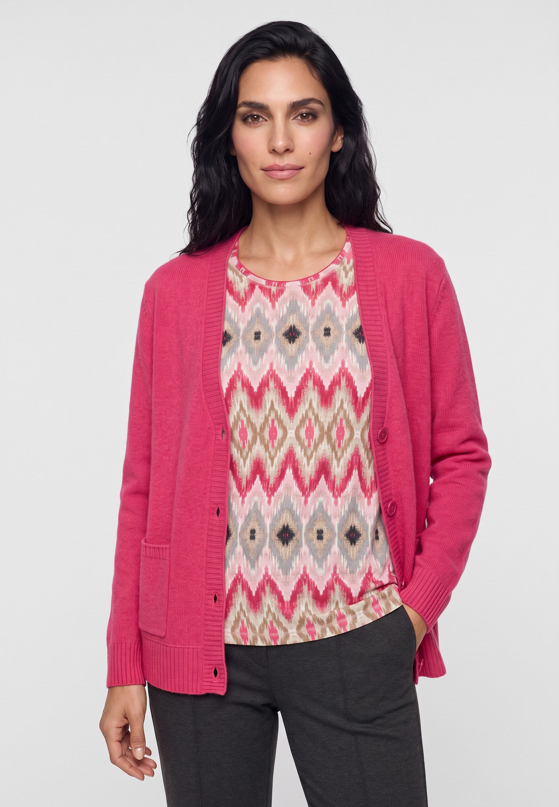 Olsen Cardigan mit V-Ausschnitt und Knopfleiste