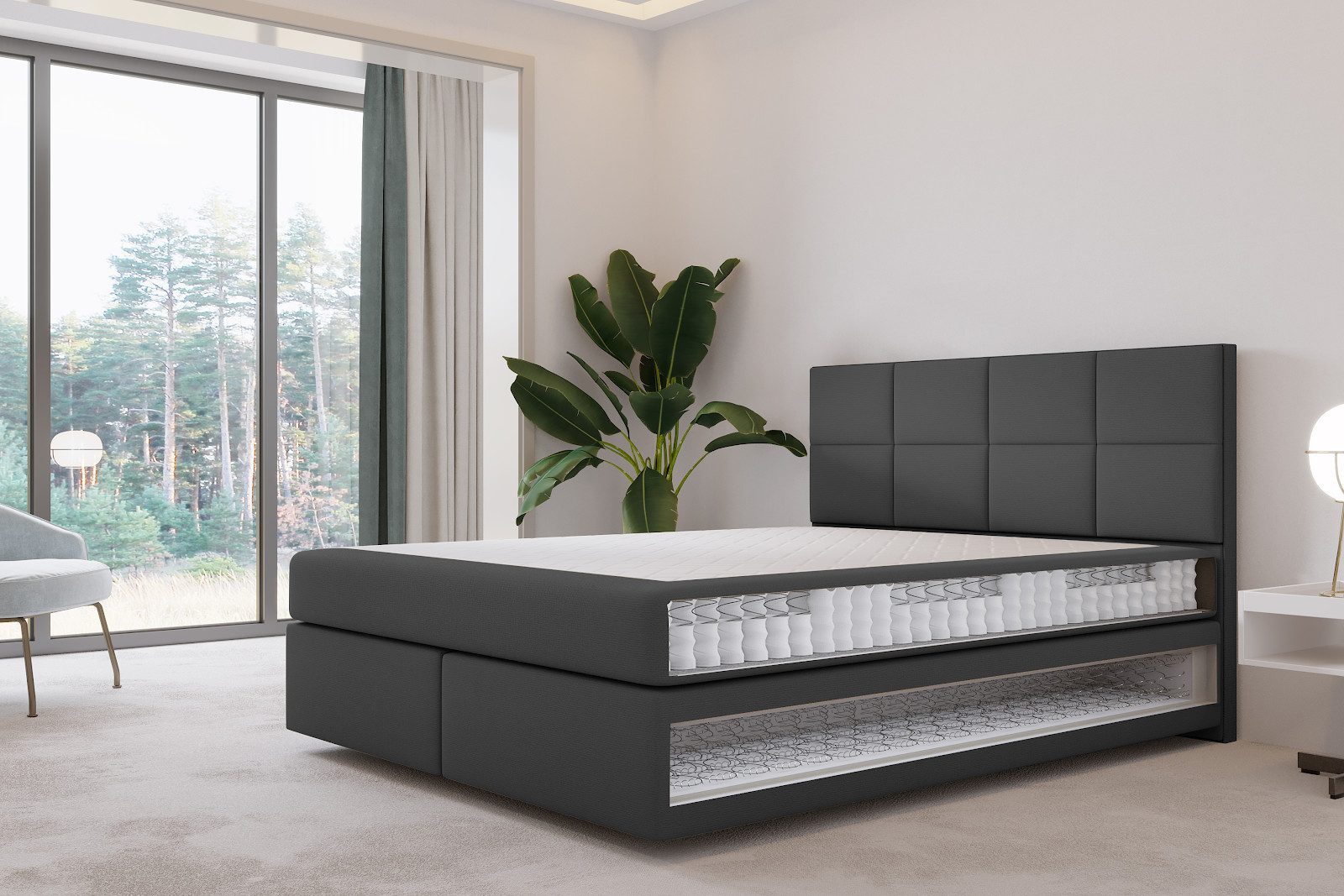 TRADA Boxspringbett MALLORCA 140x200 - Taschenmatratze Matratze - Elegant Bett (Bett + Matratze), Mit 2 Matratzen & schwebendem Bett-Effekt