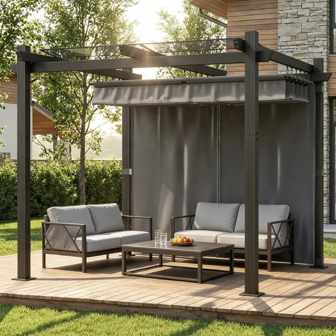 HOMALL Pavillon Pergola 3x3/3x4m Gartenpavillon Pavillon mit Aluminiumrahmen, (Terrassenüberdachung mit Magnetbefestigung für Garten), Manuell verstellbares Schiebedach