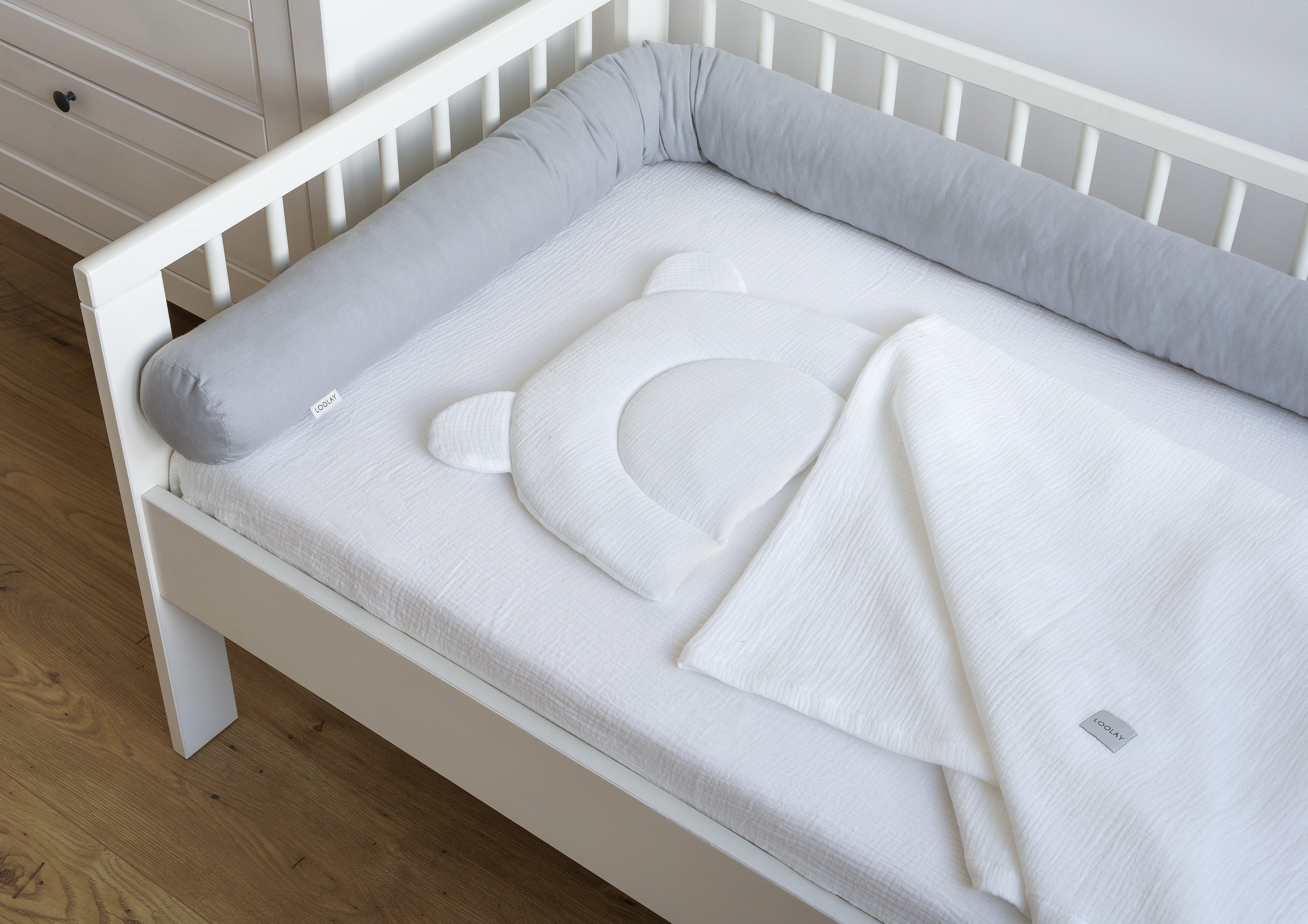 Loolay Nestchenschlange 100% GRAU Baumwolle Multifunktion PREMIUM Bettschla günstig online kaufen