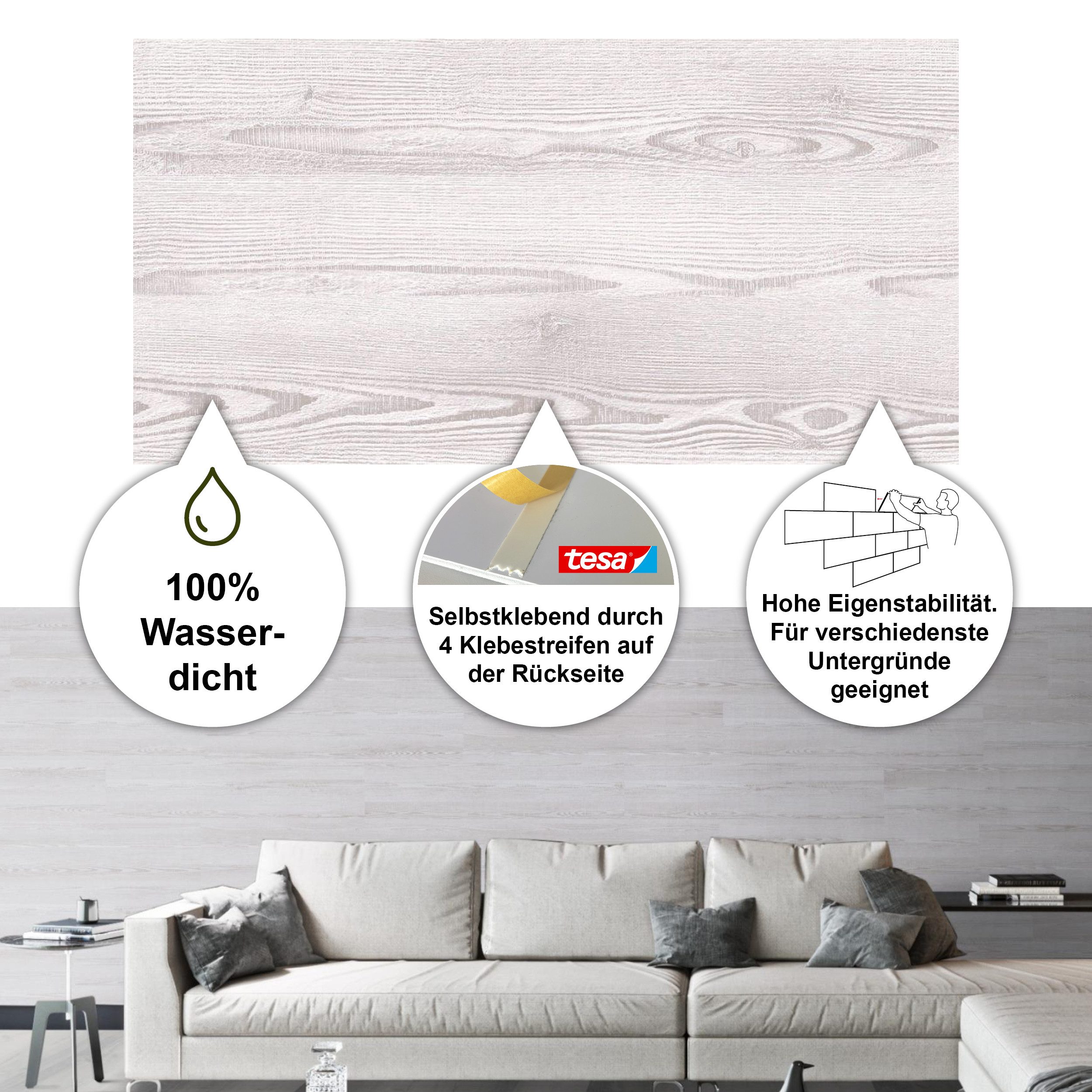 BARIDECOR Wandpaneel wasserfeste Wandfliese selbstklebend, BxL: 61,00x31,00 cm, 0,18 qm, (Packung mit 1,62 qm, Versandkostenfreie Lieferung) 9 Fliesen/Karton, inkl. Klebestreifen, wasserresistent