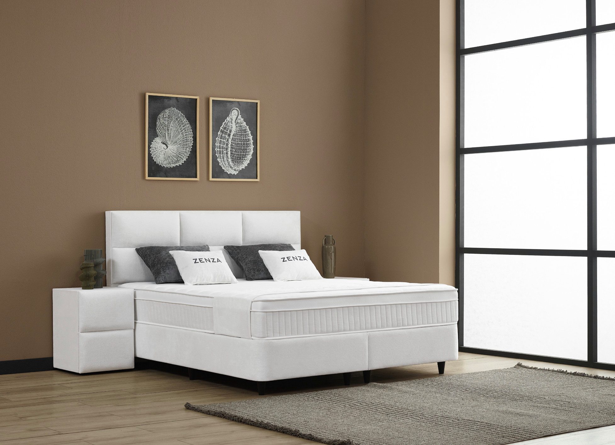 abc bedding Boxspringbett ZENZA Voll-orthopädisches Luxusbett in stilvollem Stoff in Creme (3, inkl. Matratze & Topper), Inkl. Matratze mit integriertem Topper – Bild 2 von 5