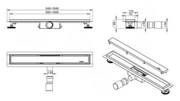 KOLMAN Duschrinne DUPLEX NEXT Edelstahl Flach Bodenablauf 60 cm,Komplettset, Abfluss Befliesbar, in Silber