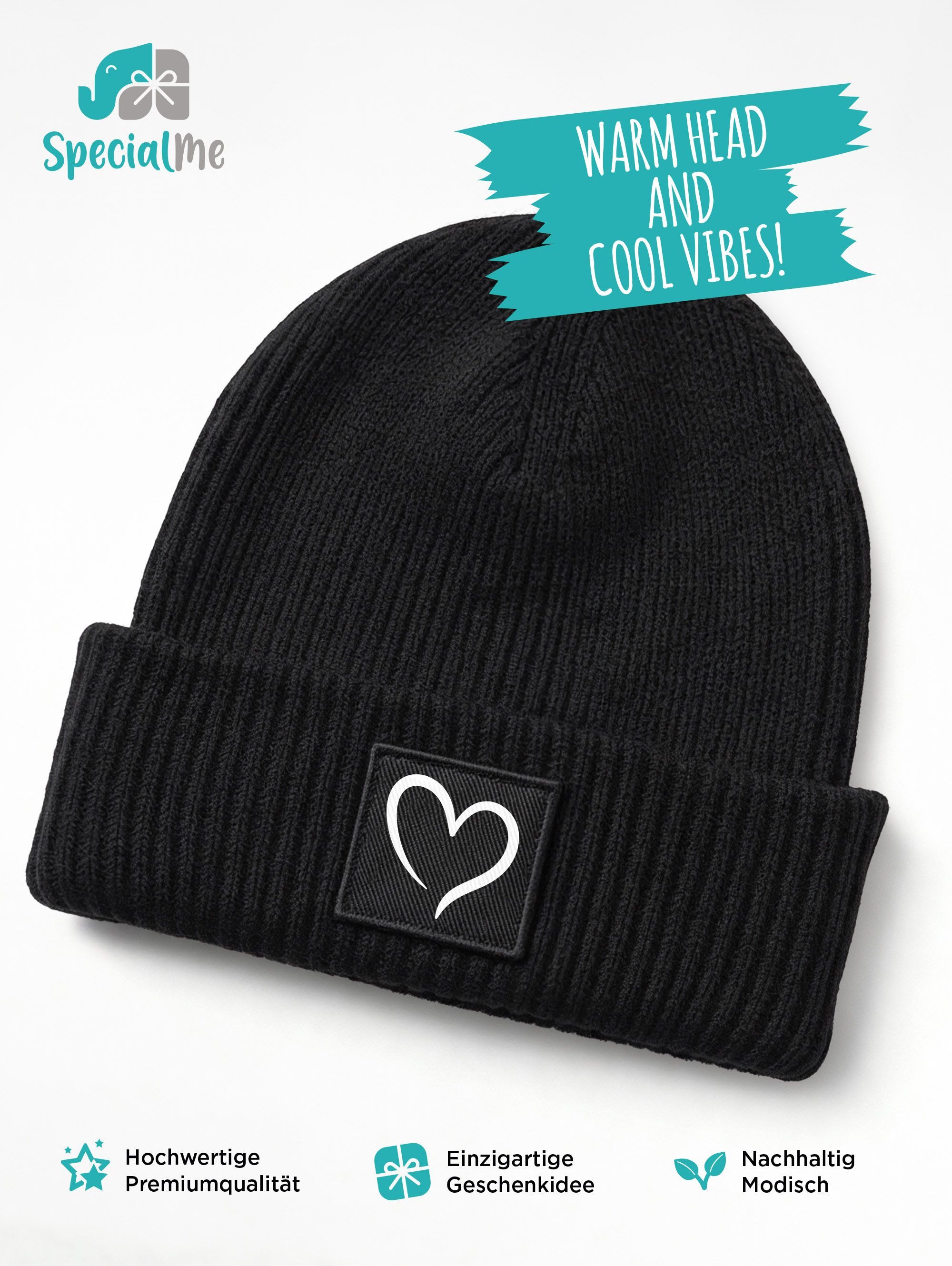SpecialMe Beanie Kinder Beanie Mädchen Print Strickmütze Herz Aufdruck Geschenkidee – Bild 3 von 5