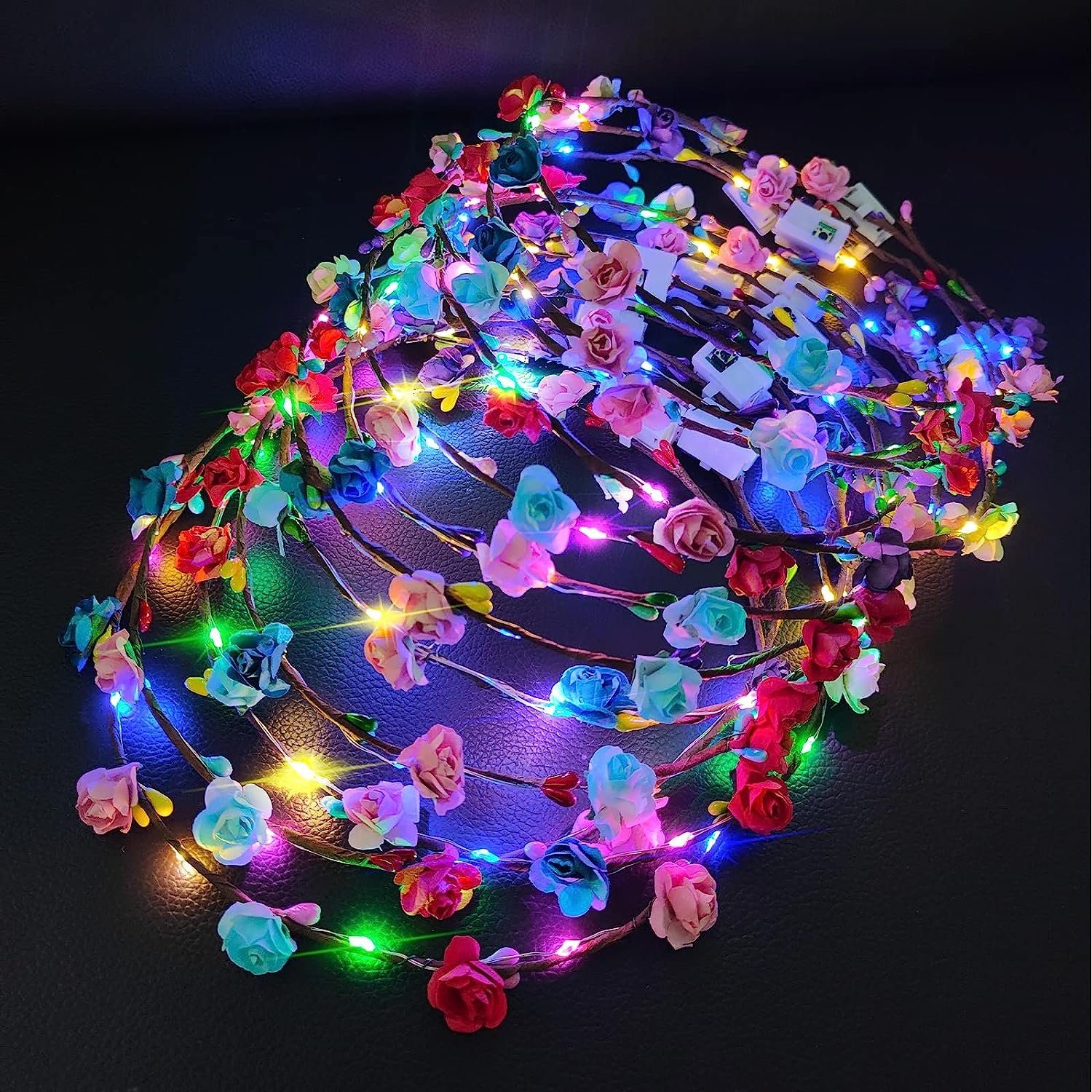 für 10 LED-Girlande (10-tlg) Diadem Musikfestivals Kopfbedeckung Stück WaKuKa Leuchtende –