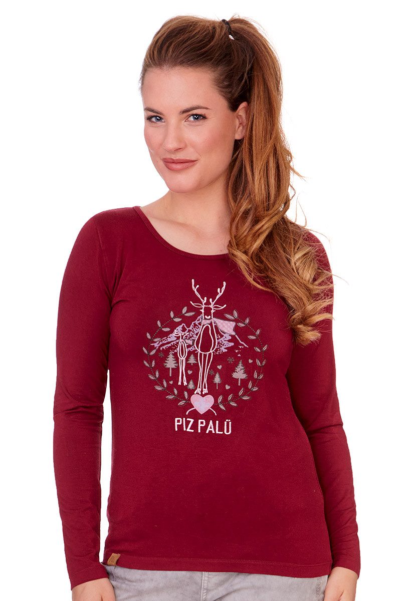 Piz Palü Trachtenshirt Longsleeve Damen - GERACH - burgund, offweiß günstig online kaufen