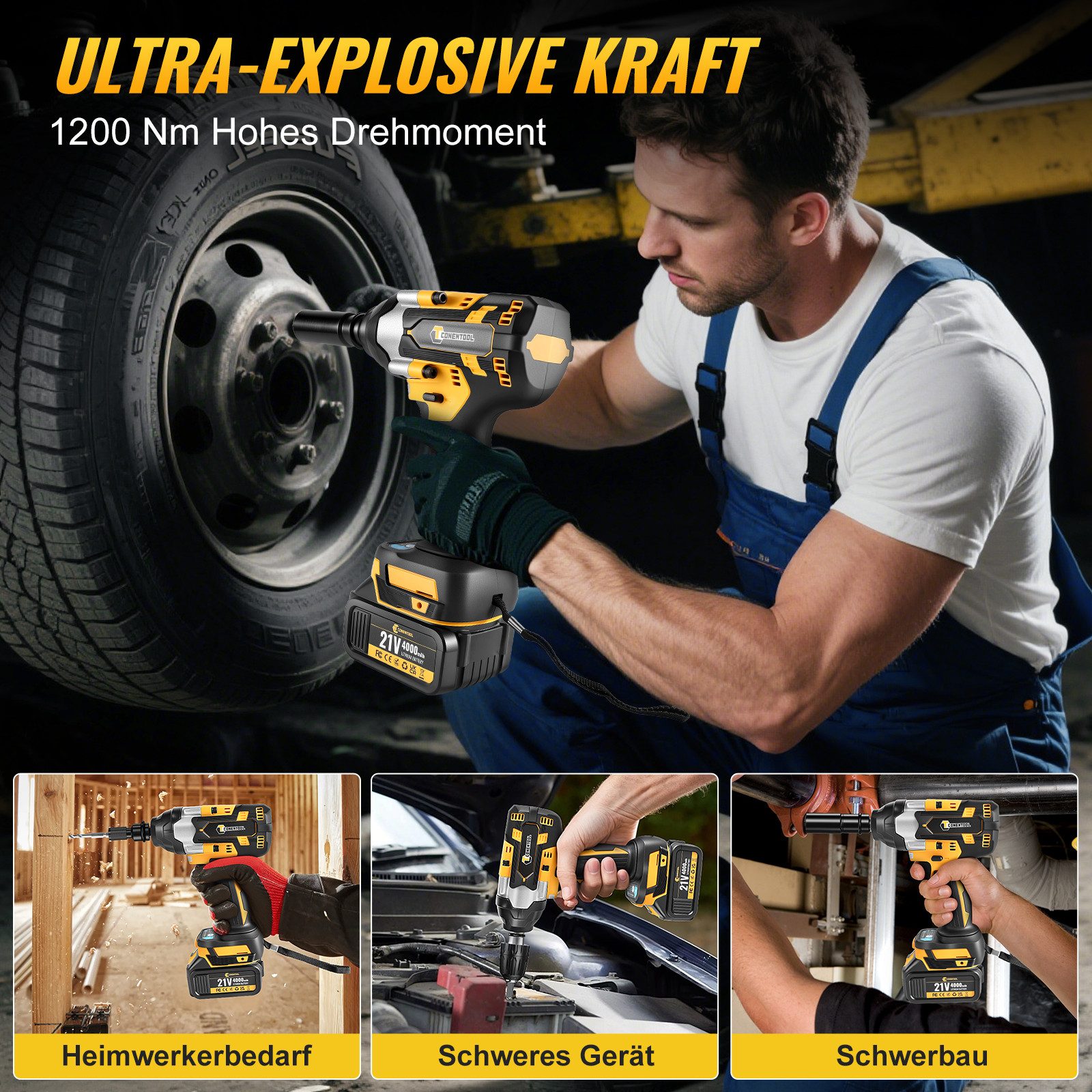 CONENTOOL Akku-Schlagschrauber 1200Nm, 1/2 Zoll Bürstenloser Schlagschraube günstig online kaufen