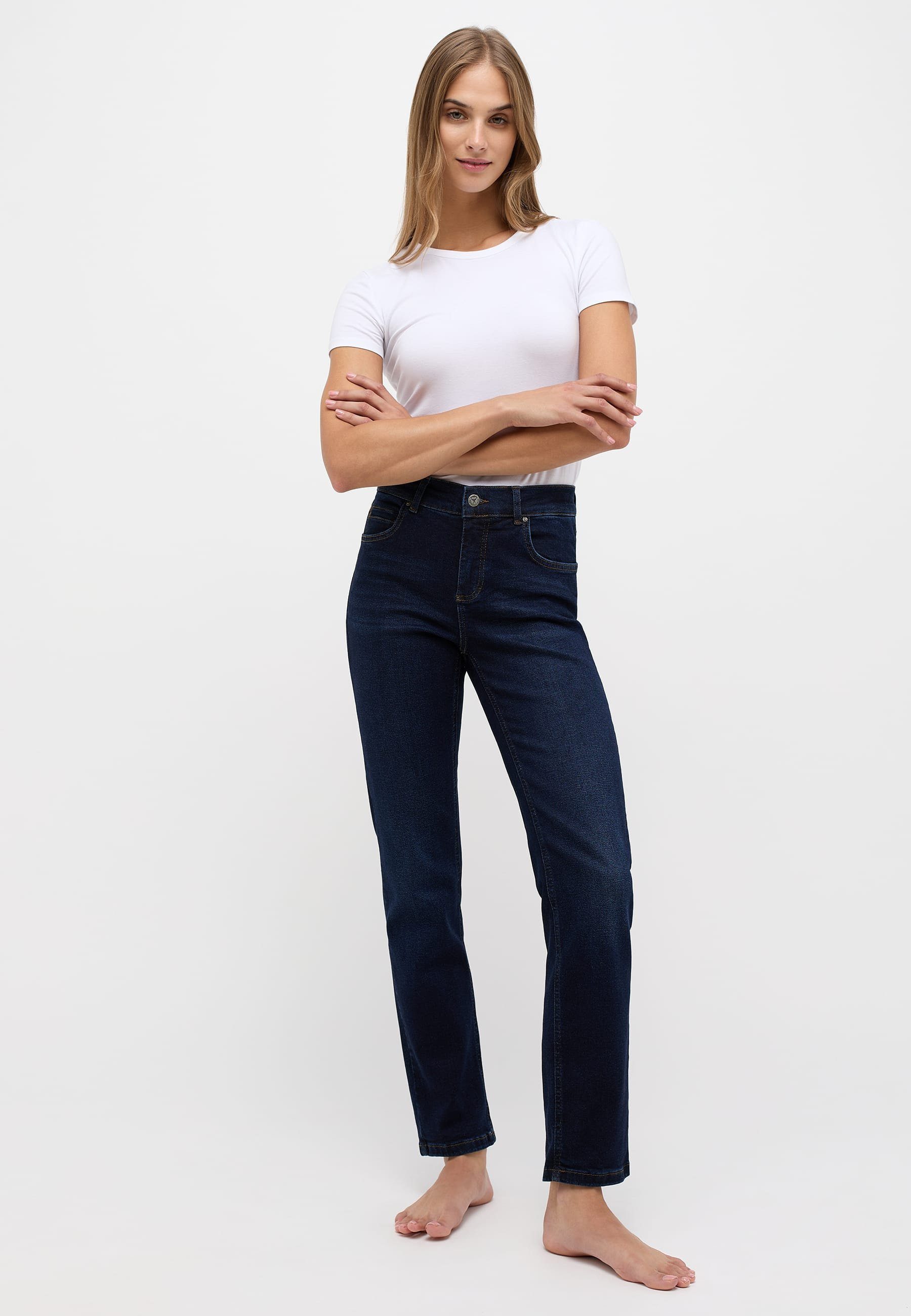 mit Used-Waschung Cici ANGELS mit indigo Jeans Label-Applikationen Straight-Jeans