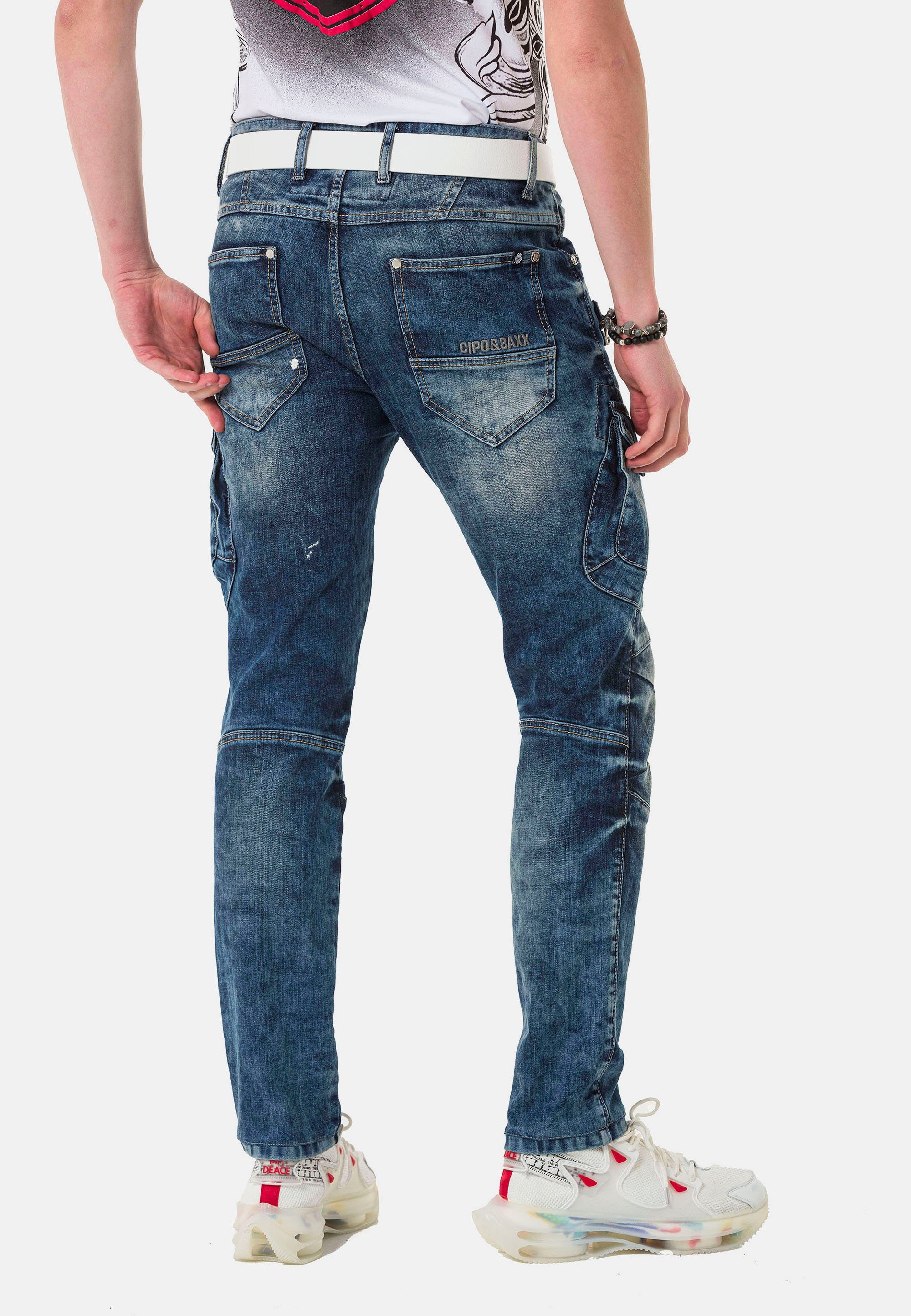 Cipo & Baxx Cargotaschen Straight-Jeans mit blau trendigen
