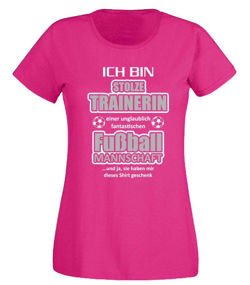 G-graphics T-Shirt Damen T-Shirt - Ich bin Trainerin einer Fußball Mannschaft mit trendigem Frontprint, Slim-fit, Aufdruck auf der Vorderseite, Spruch/Sprüche/Print/Motiv, für jung & alt