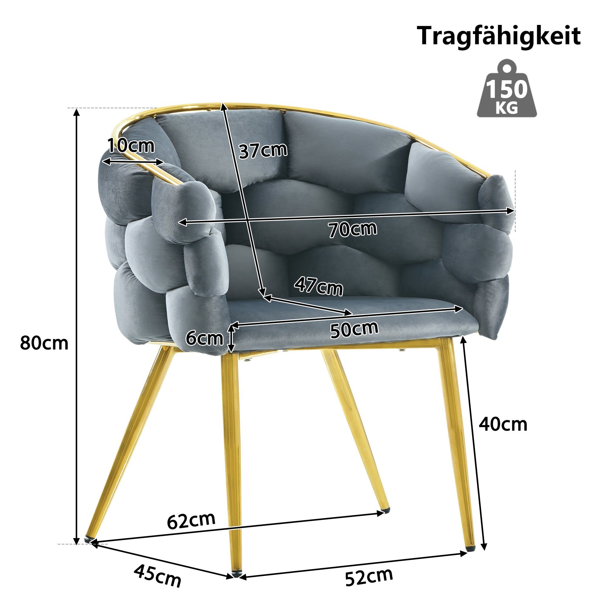 Flieks Schminkstuhl, Grau 1 und Armlehnen Esszimmerstuhl, Rückenlehne, Samtstuhl, Wohnzimmerstuhl, Polsterstuhl mit St), Metallbeinen (mit