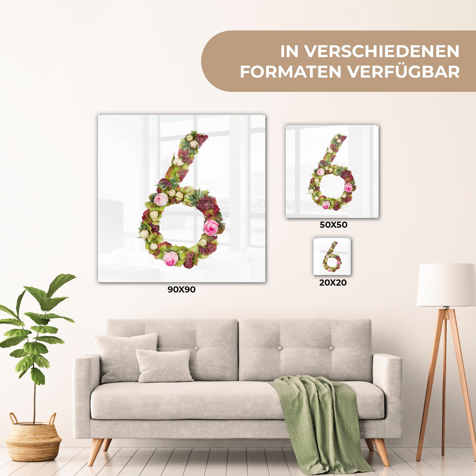 und Blumen Wandbild Glas Bilder - Nummer MuchoWow Wanddekoration 6 Pflanzen, (1 Acrylglasbild Glas auf - aus Foto - auf St), Glasbilder