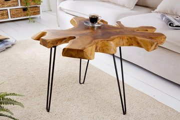 riess-ambiente Beistelltisch WILD 60cm natur, Massivholz · Couchtisch · Hairpin Legs · Baumscheibe · Teakholz