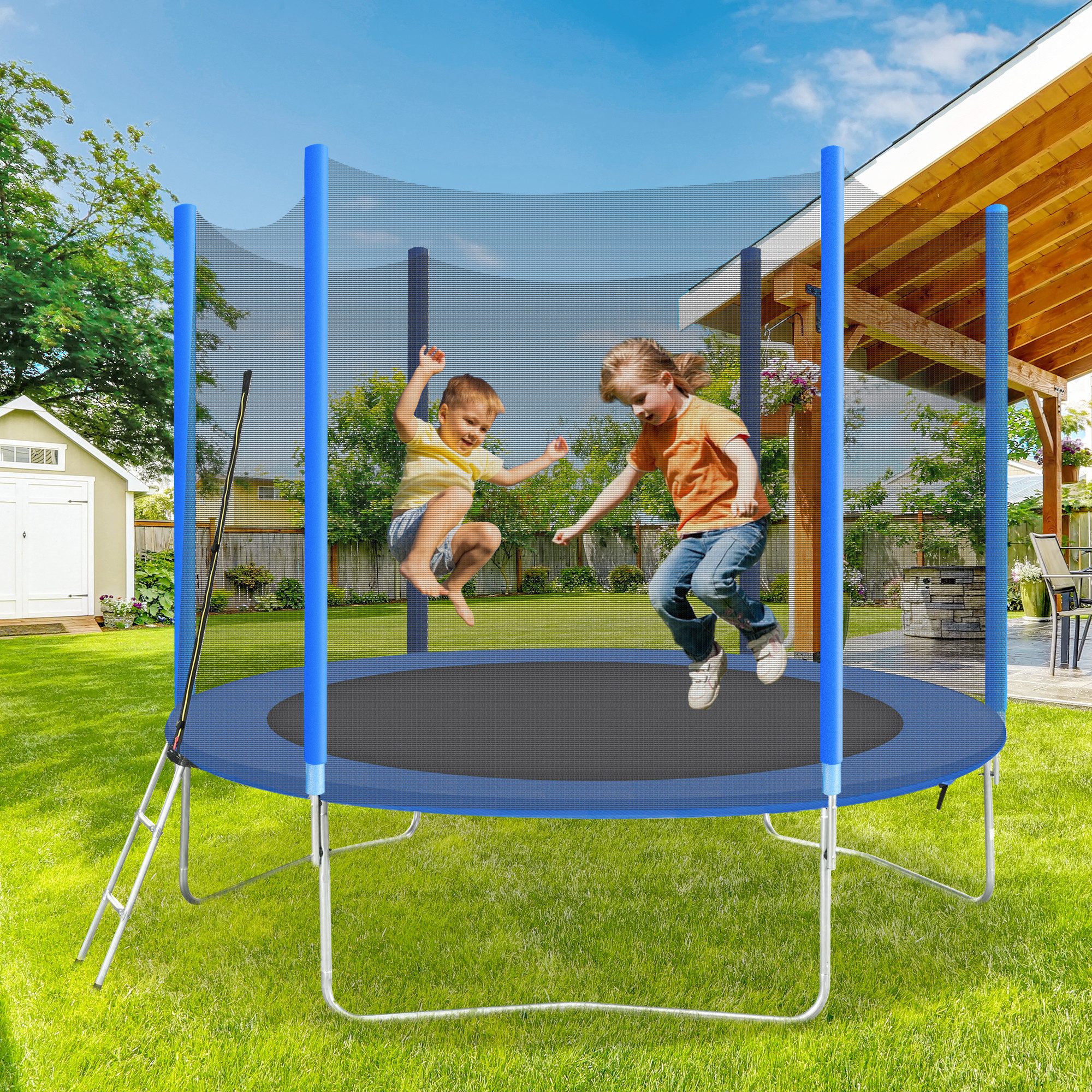 Flieks Gartentrampolin, Ø 308 cm, 10 FT mit Sicherheitsnetz tragend 100kg