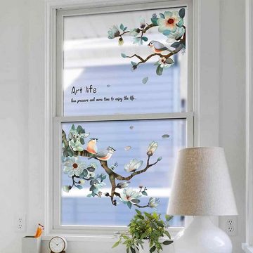 Fivejoy Fensterbild 2 set Vögel auf Kirschblütenzweigen Fensteraufkleber,Fensterbild