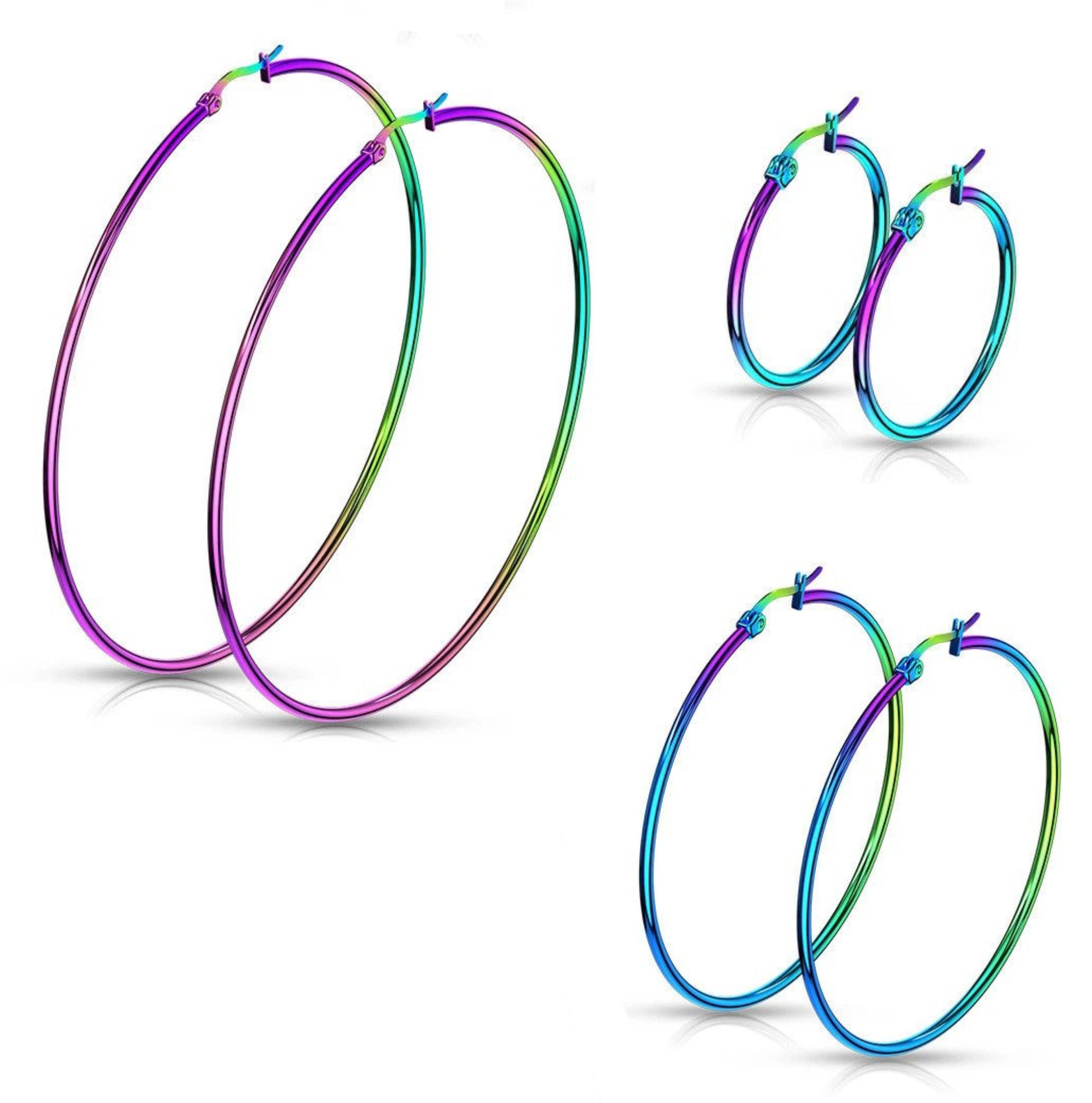 Kingka Creolen-Set 6-tlg. Chirurgenstahl regenbogenfarben 3 Größen (Set, incl. Schmuckbox), zu Shirt, Hoodie, Jeans, Sneaker! Büro, Urlaub, Party, Geschenkidee