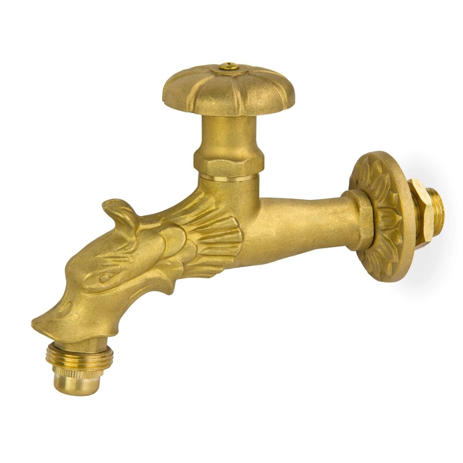puteus Auslaufventil Auslaufhahn Gold 1/2" AG Messing Nostalgie Drache