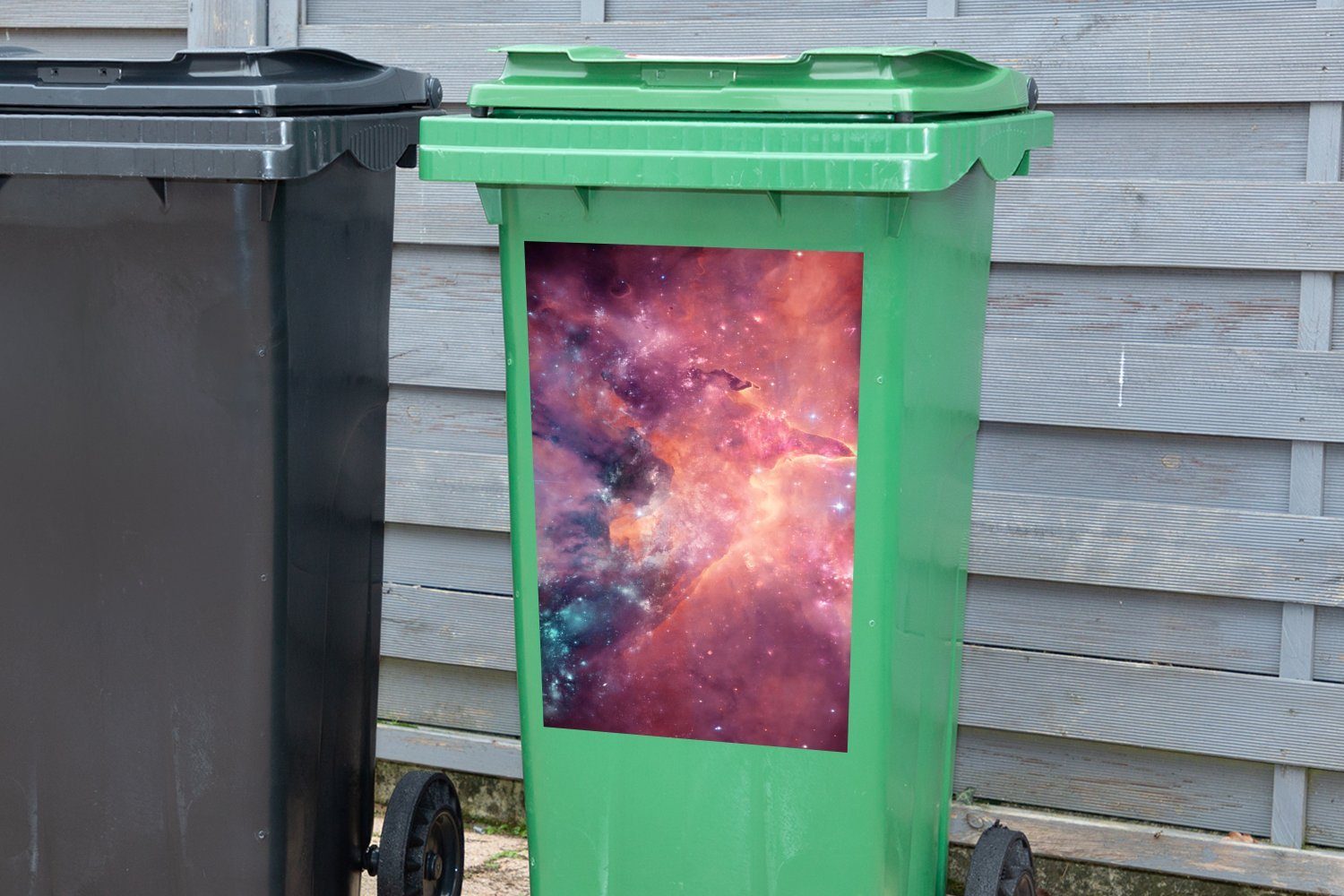 MuchoWow Wandsticker Orange - Sticker, - Sterne Mülltonne, Weltraum St), (1 Container, Abfalbehälter Mülleimer-aufkleber