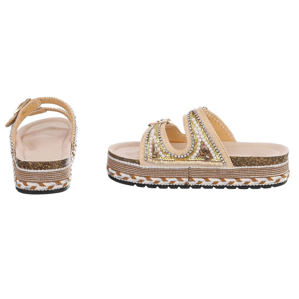 Ital-Design Damen Plateau Sandalette mit Schnallen & Zierdetails Plateausandaletten (91895648) Flach Pantoletten in Beige – Bild 5 von 5