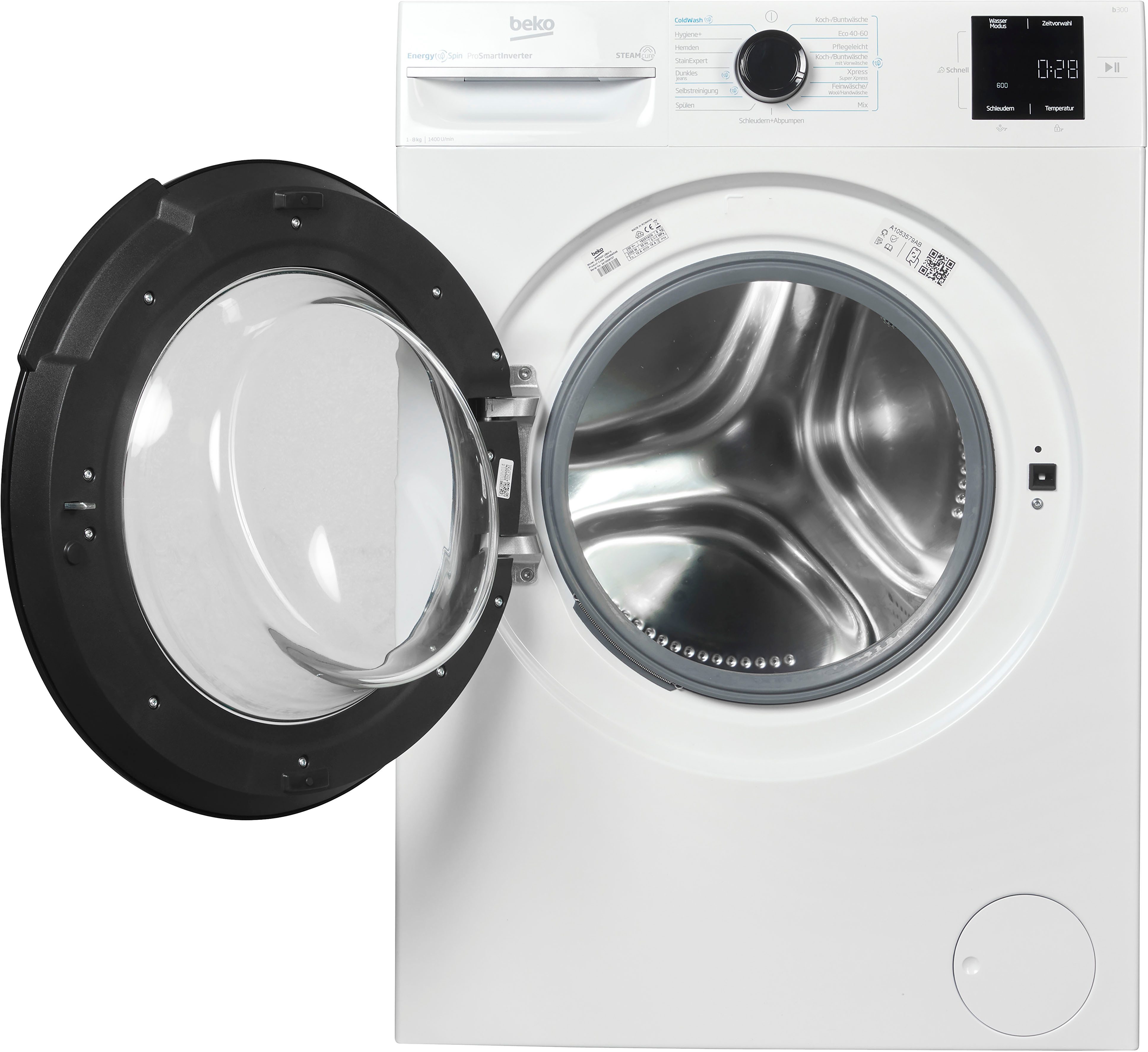 BEKO Waschmaschine BM3WFU3841X, 8 kg, 1400 U/min, Waschen mit EnergySpin: Bis zu 35 % Energie sparen – nicht nur in Eco