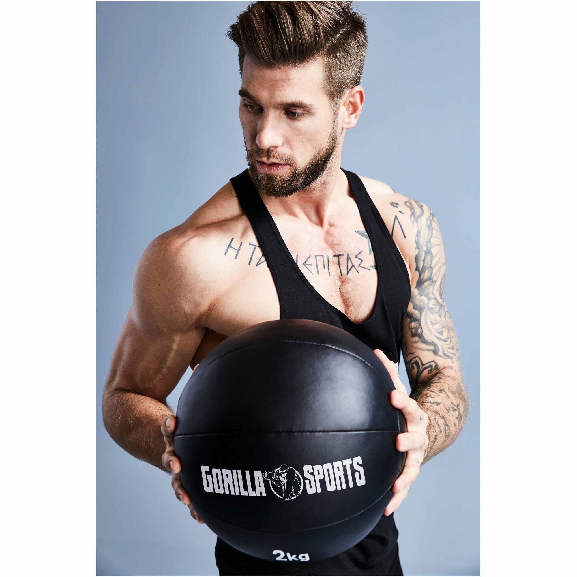 GORILLA SPORTS Medizinball Einzeln/Set, 29cm, aus Leder, Trainingsball, Fitnessball, Gewichtsball, Schwarz, Slamball, von 1 kg bis 10 kg Gewichten, für Krafttraining