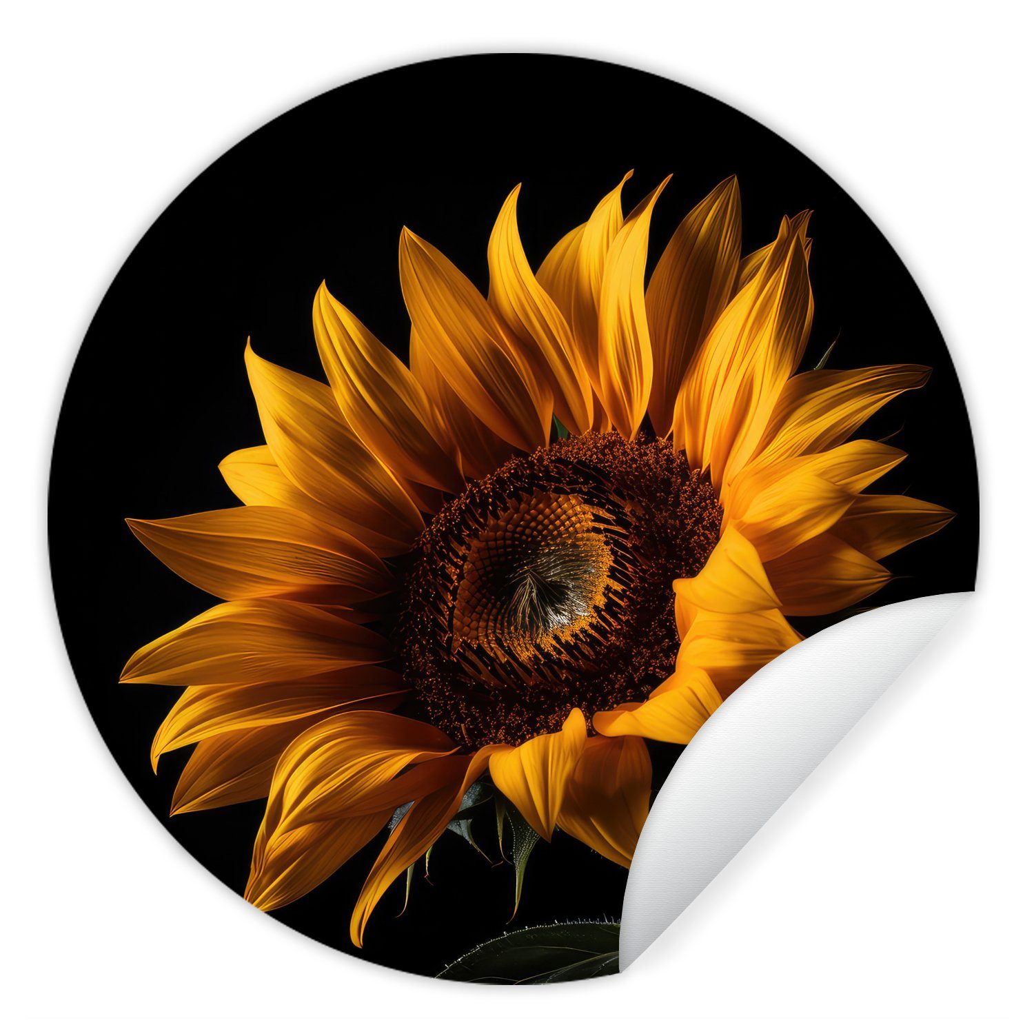 MuchoWow Wandsticker Blumen - Botanisch - Schwarz - Sonnenblume (1 St), Tapetenkreis für Kinderzimmer, Tapetenaufkleber, Rund, Wohnzimmer