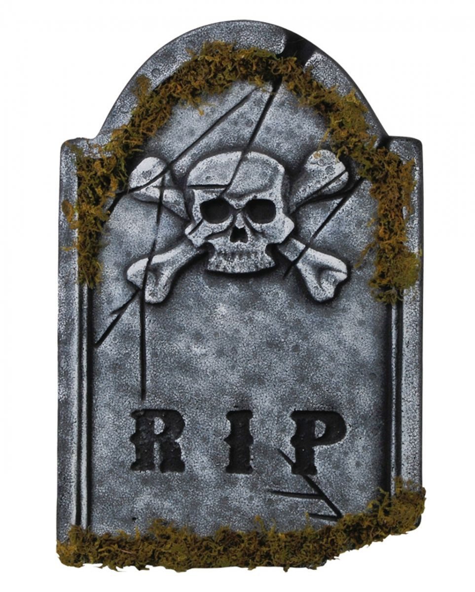 Dekoobjekt R.I.P. Grabstein mit Totenschädel, Knochen-Kreuz &