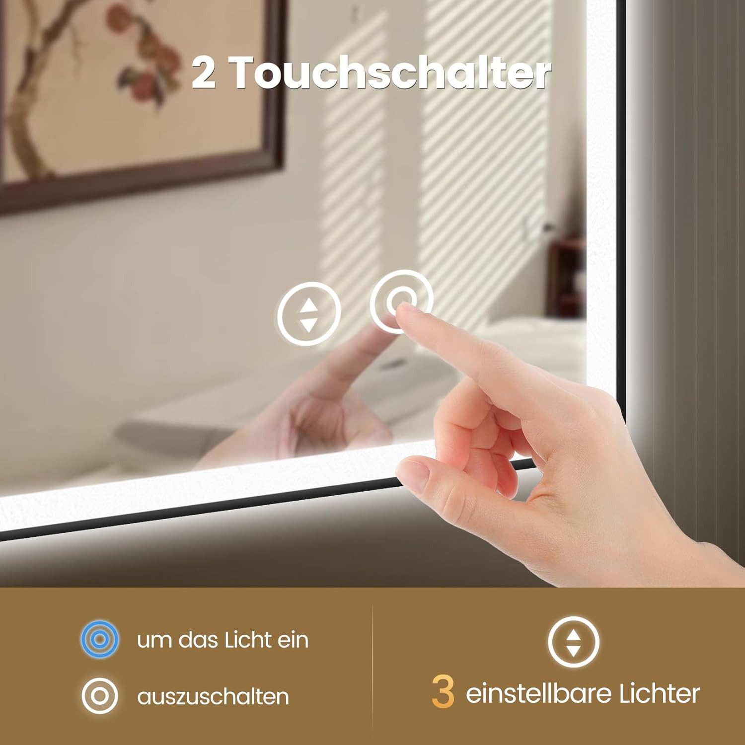 Dripex Badspiegel LED Beleuchtung Badezimmerspiegel 3 Lichtfarbe Wandspiegel m Steckdose