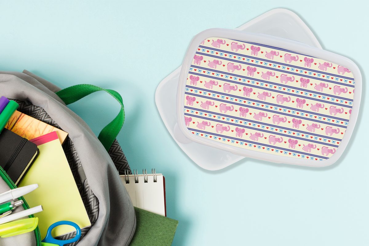 für Mädchen (2-tlg), und Lunchbox Elefant Rosa für Kunststoff, Kinder - weiß Linie Brotdose, Brotbox Jungs und Design, - MuchoWow - Erwachsene,