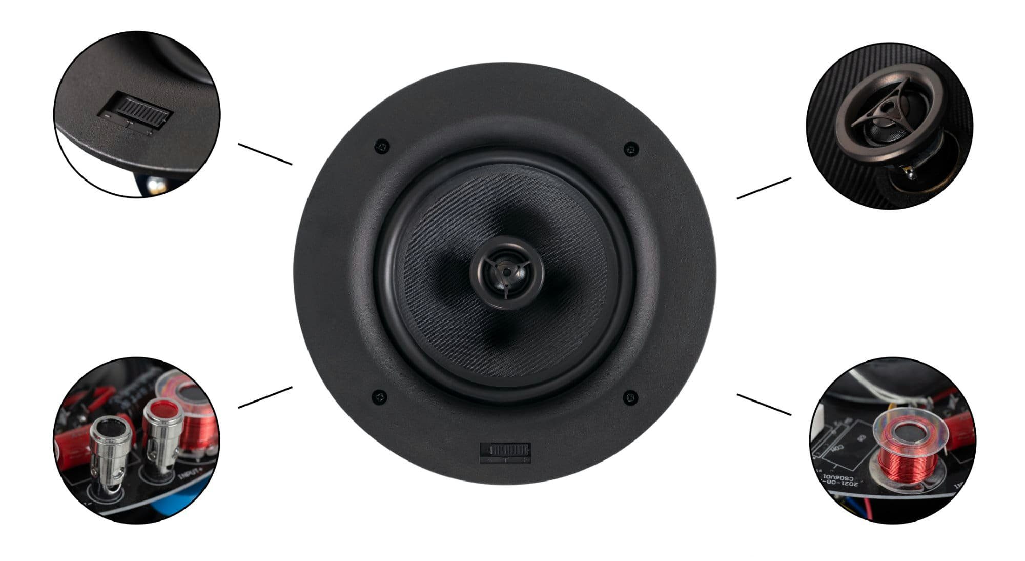 McGrey 2-Wege HiFi Deckenlautsprecher - Einbaubox-Lautsprecher 6,5" Woofer Einbaulautsprecher (60 W, Integrierter Hochtonregler und Frequenzweiche)