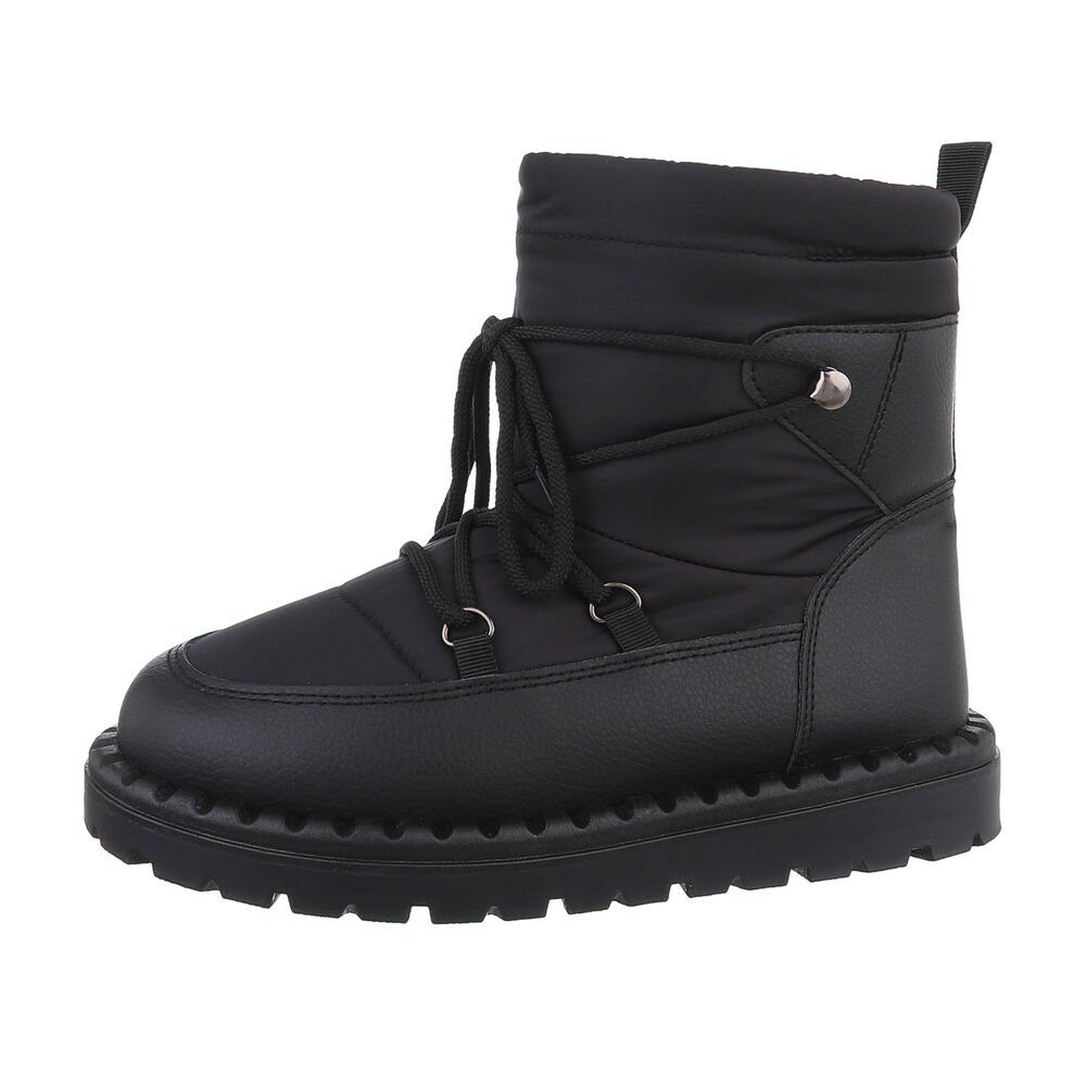 Snowboots Ital-Design Snowboots Damen Freizeit Schnürstiefeletten in Flach Schwarz