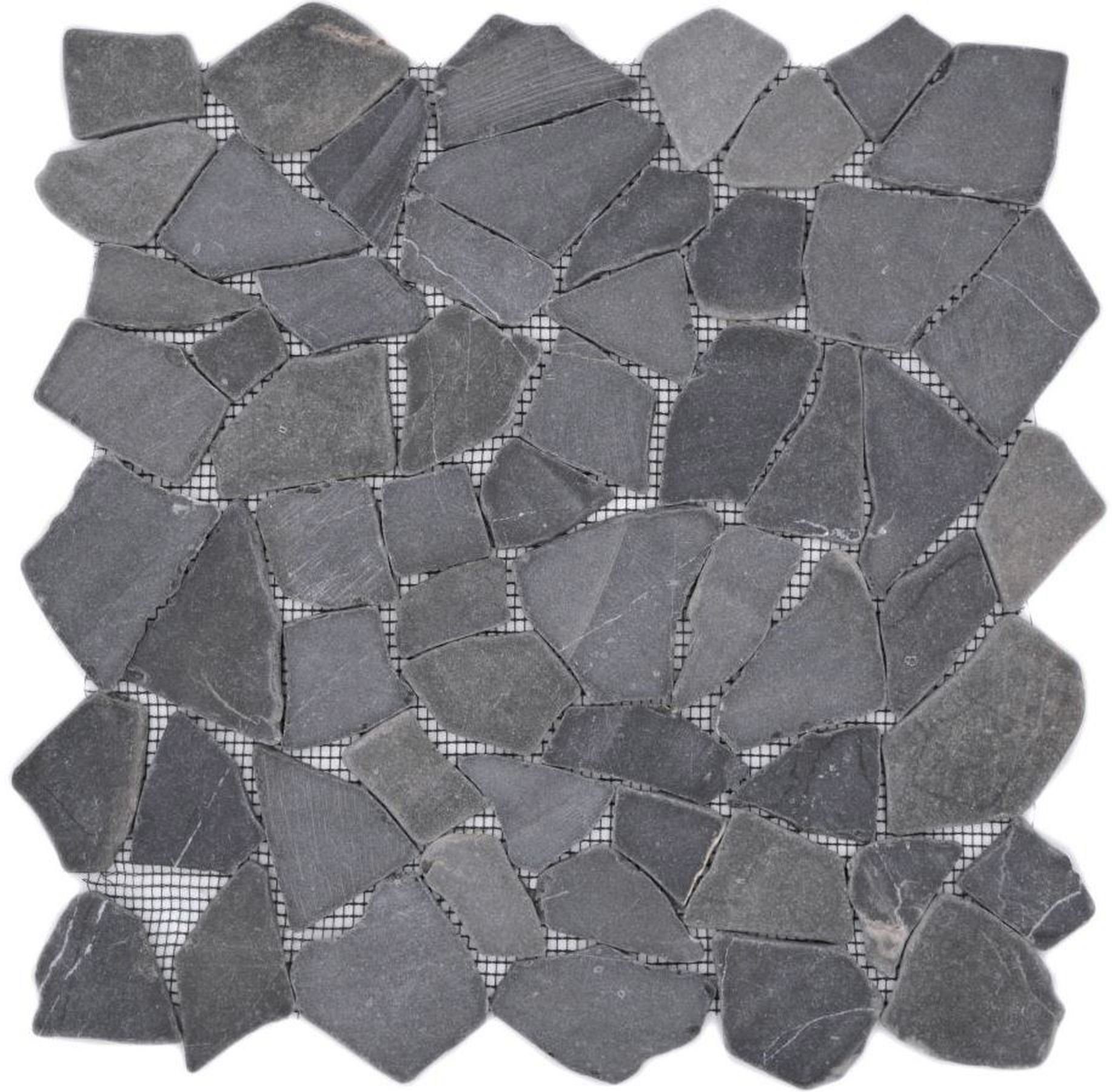 Mosani Mosaikfliesen Mosaik Marmor Naturstein grau anthrazit - schwarz (imprägniert) Bad
