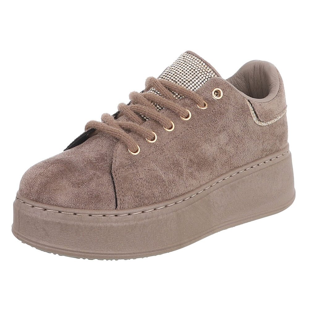 Ital-Design Damen Plateau Sneaker mit Schnürung und Zierdetails Sneaker (92002615) Keilabsatz/Wedge Sneakers Low in Hellbraun