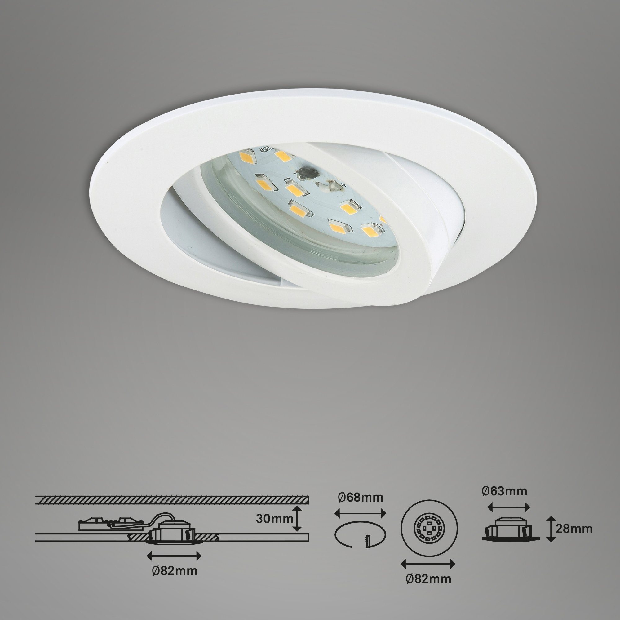 Leuchten 8,2cm Briloner schwenkbar Ø LED dimmbar Warmweiß, 7296-036, Einbauleuchte IP23 Einbauleuchte verbaut, fest SET LED