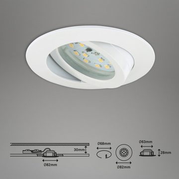 Briloner Leuchten LED Einbauleuchte 7296-036, LED fest verbaut, Warmweiß, Einbauleuchte SET dimmbar schwenkbar IP23 Ø 8,2cm