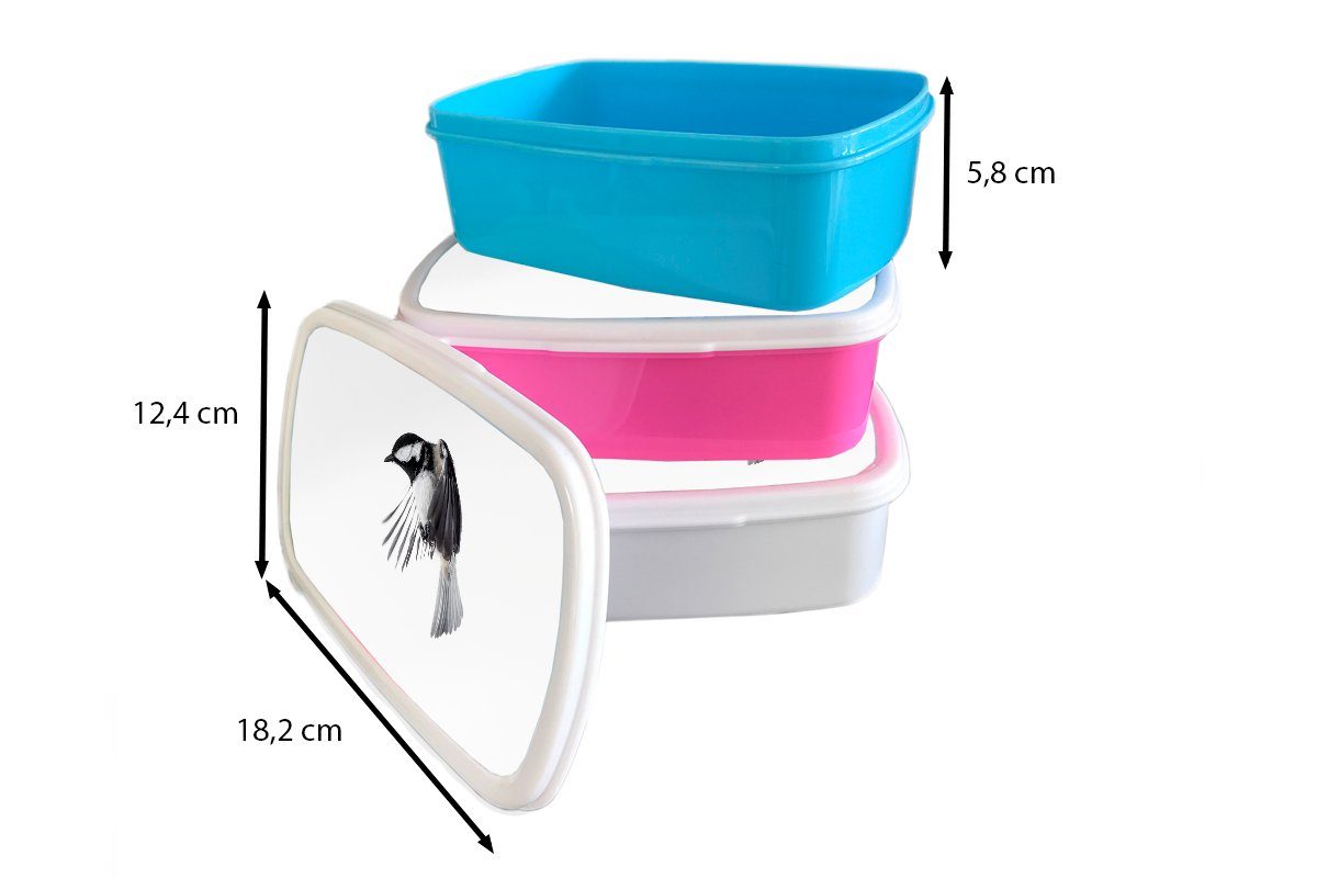 Mädchen, Federn Brotdose Vogel Schwarz - für Kunststoff, rosa Weiß, Lunchbox Brotbox Kunststoff Kinder, Snackbox, - - (2-tlg), MuchoWow Erwachsene,