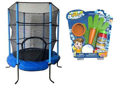 JOKA international Kindertrampolin Kindertrampolin Jim blau + Seifenblasen zum Anfassen - Mega Spiel-Set