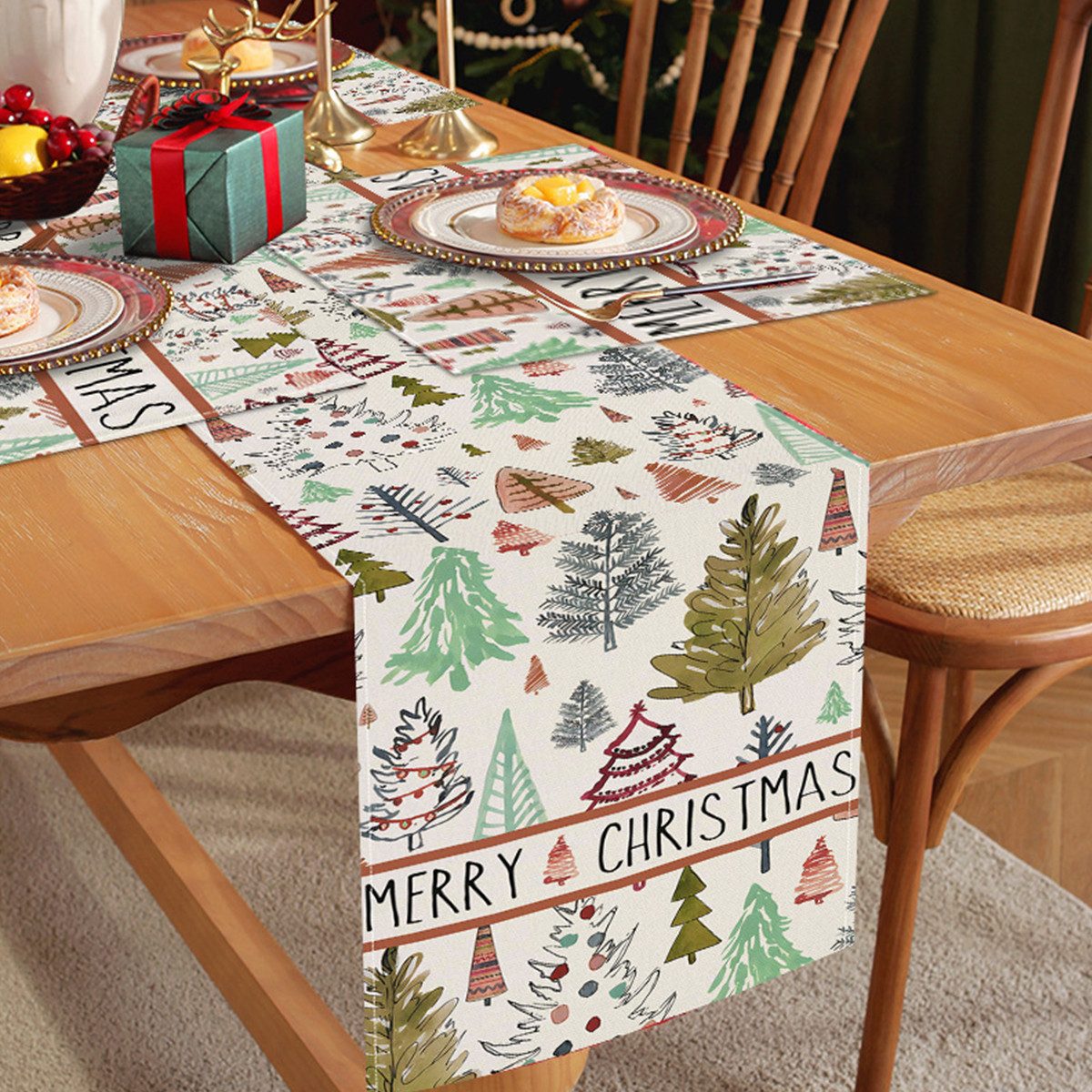 LAPAPRO Tischläufer Weihnachten Tischdecke mit Tischläufern und Tischsets, Leinen waschbar