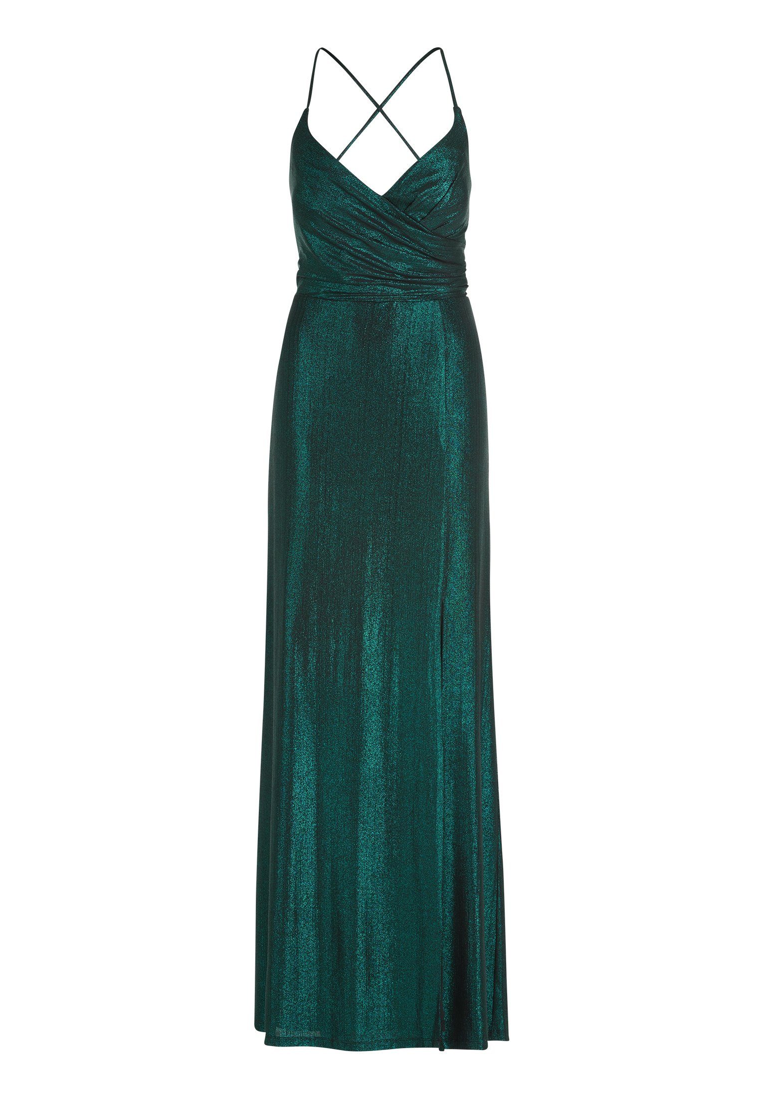 (1-tlg) Mont V-Ausschnitt Maxikleid Emerald/Black Vera mit Material