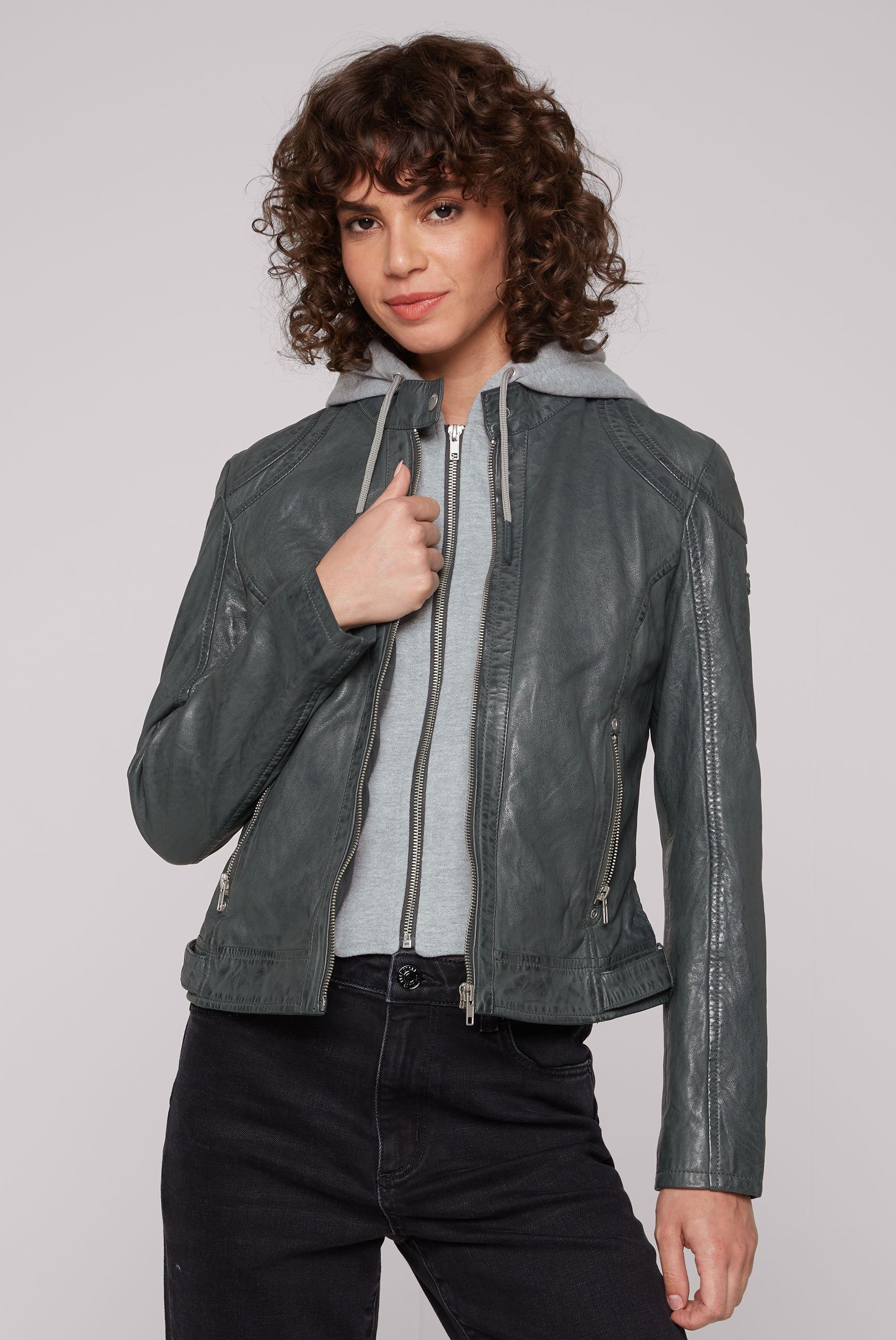 SOCCX Lederjacke mit Druckknopfriegel an den Seiten