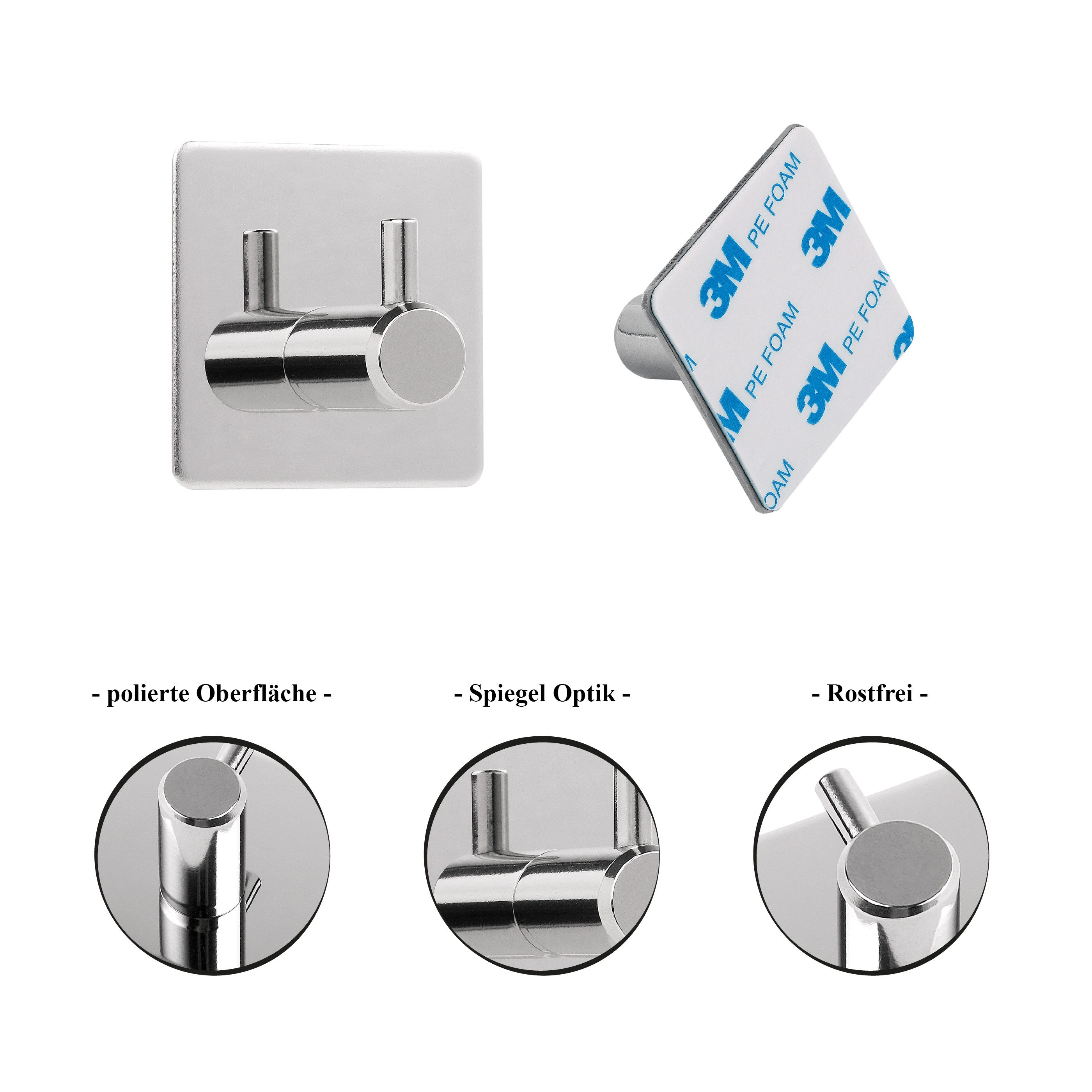 Dolvhin Toilettenpapierhalter ohne Bohren & 2 Handtuchhaken, Klopapierhalter mit Ablage (Edelstahl Klorollenhalter), zum Bohren oder Kleben inkl. extra starkem  – Bild 4 von 5